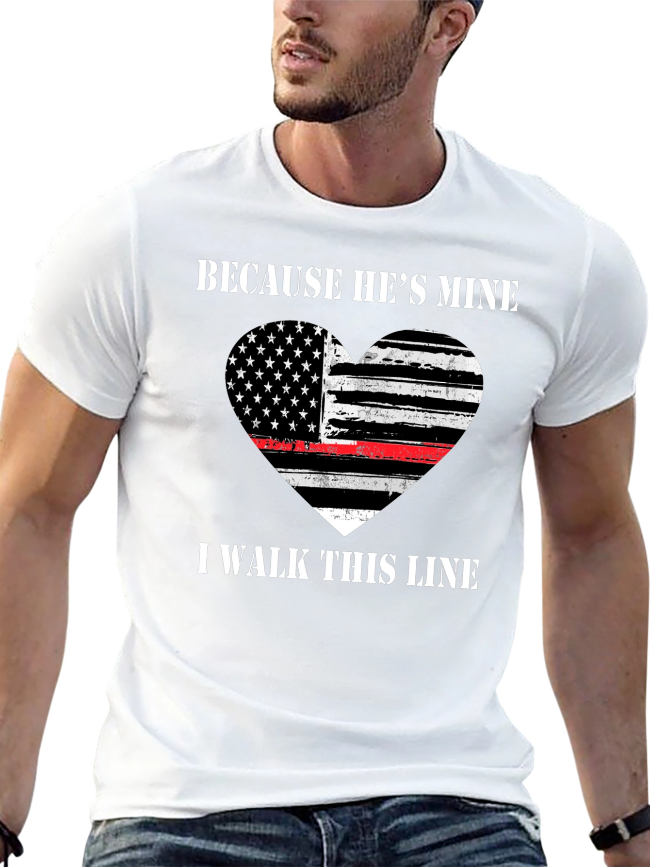 Because Hes Mine T-Shirt - Thin Red Line Heart