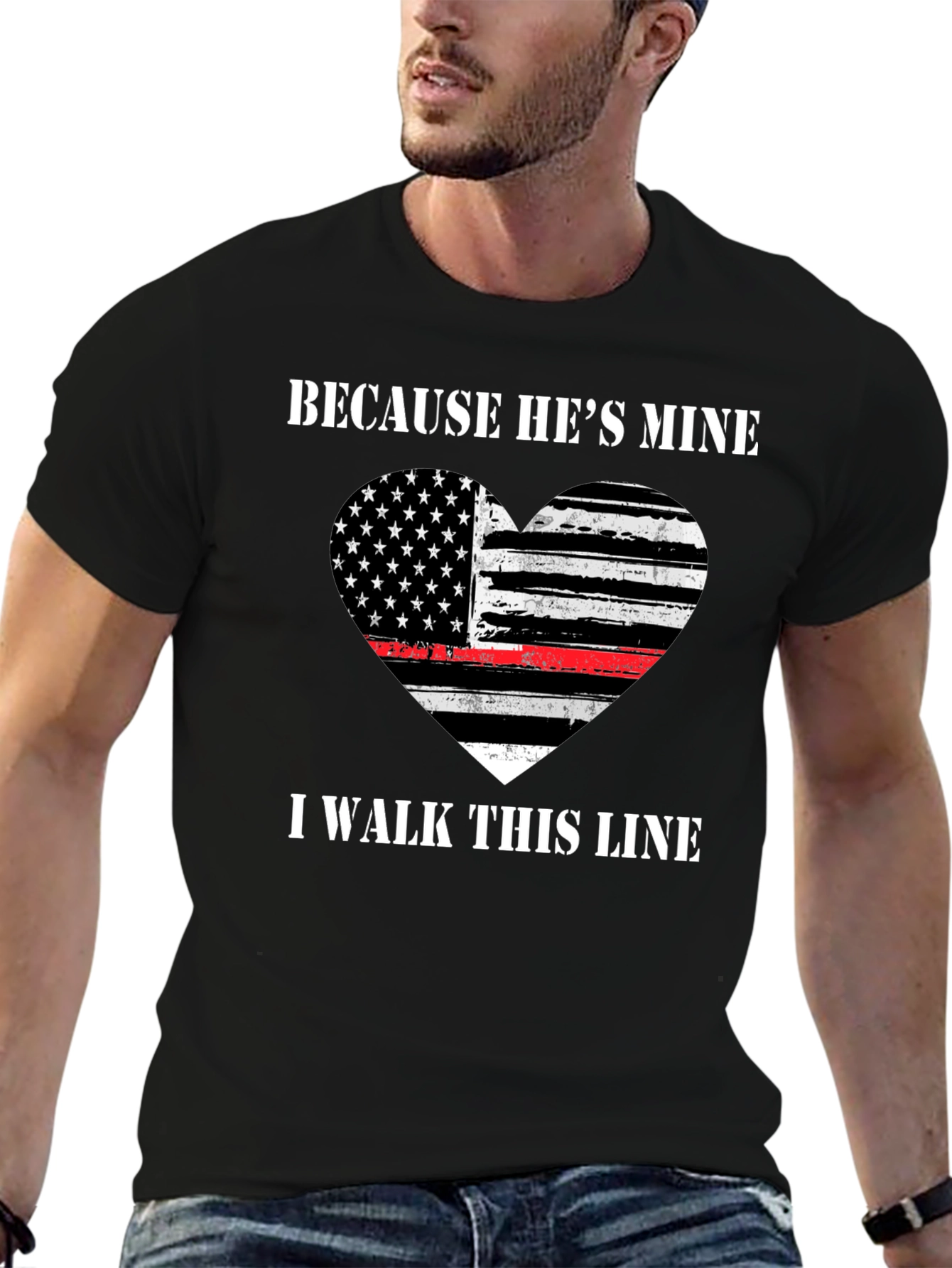 Because Hes Mine T-Shirt - Thin Red Line Heart