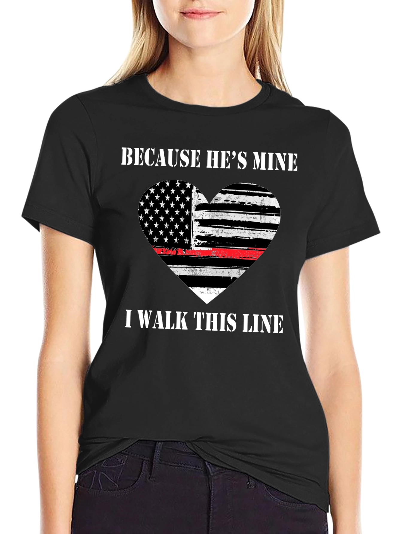 Because Hes Mine T-Shirt - Thin Red Line Heart