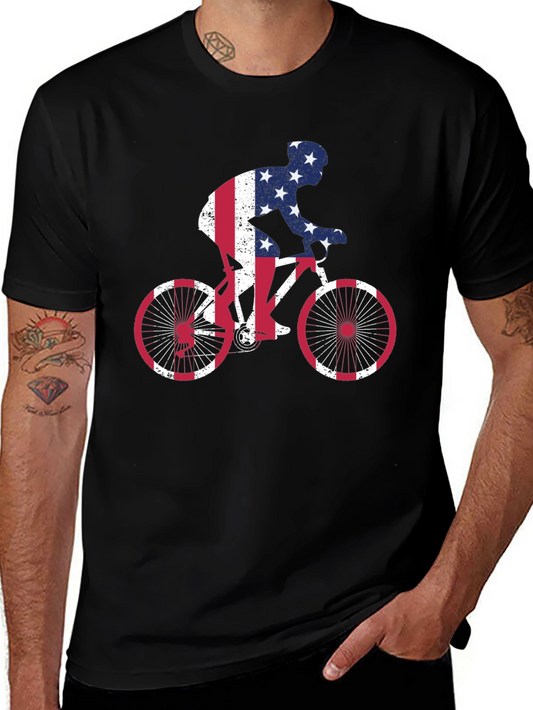 American Flag Cyclist Black T-Shirt