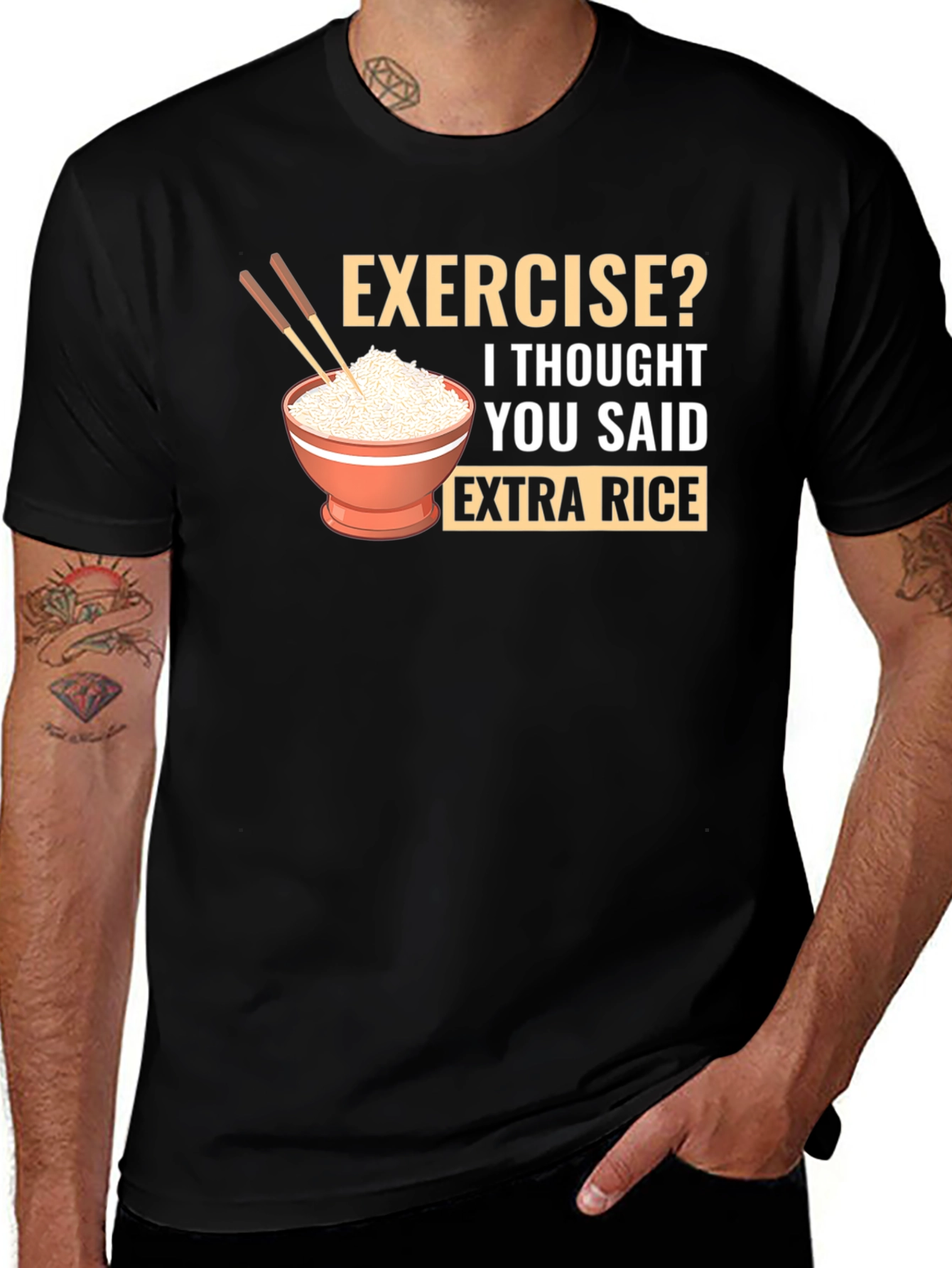 Exercise? Extra Rice Funny Graphic T-Shirt
