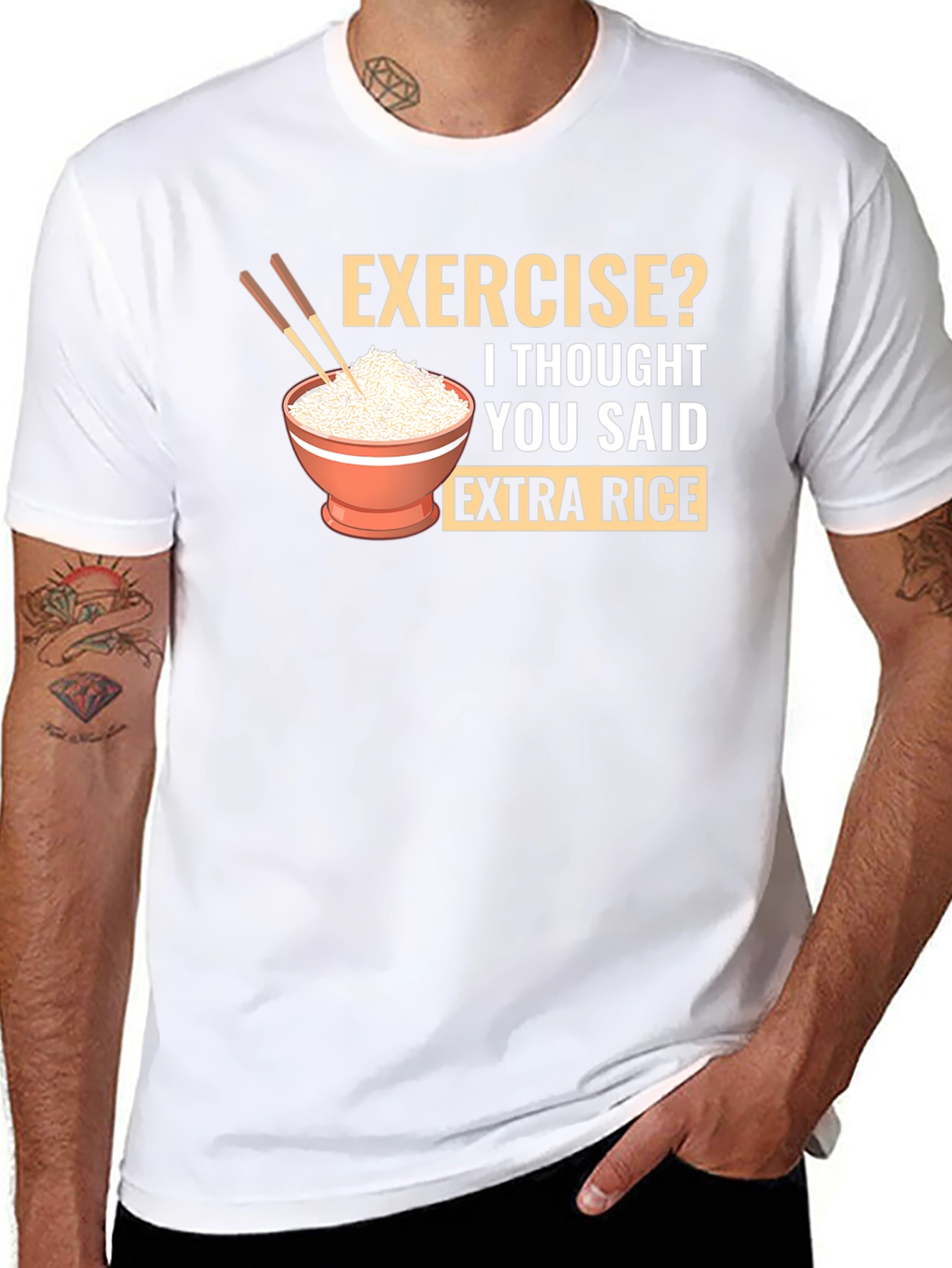 Exercise? Extra Rice Funny Graphic T-Shirt