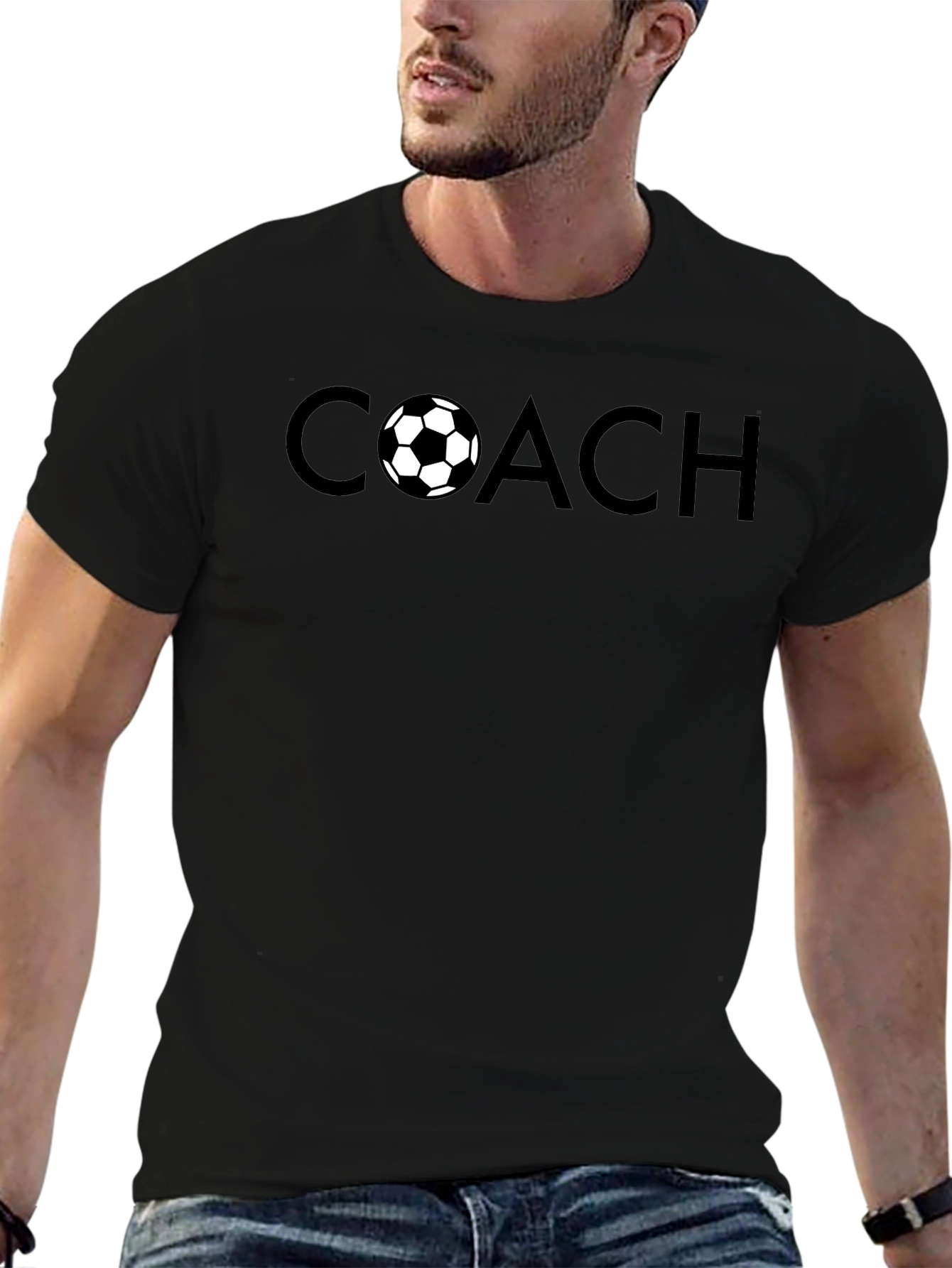 Soccer Coach Black Graphic T-Shirt