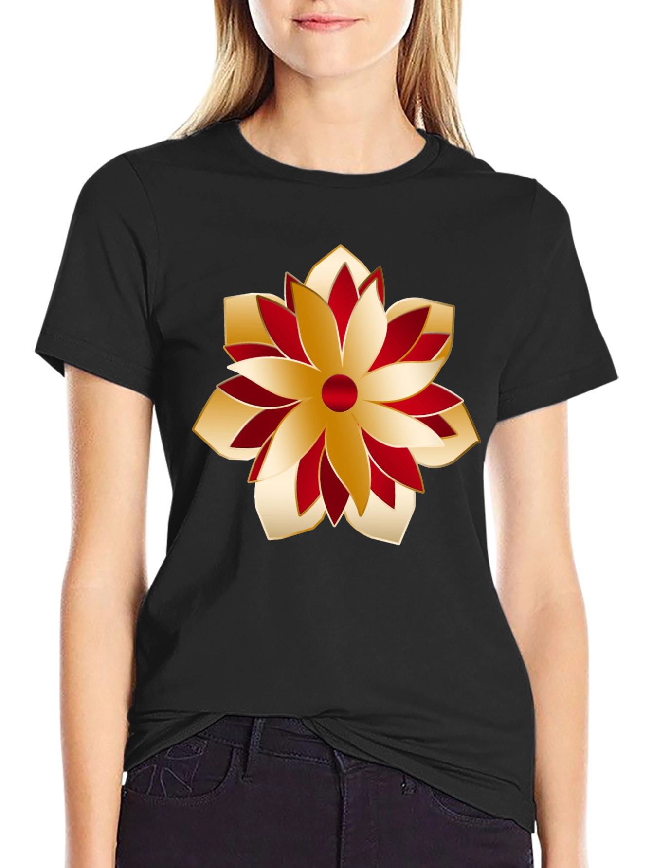 Festive Flower Graphic Tee - Stylish Holiday Apparel