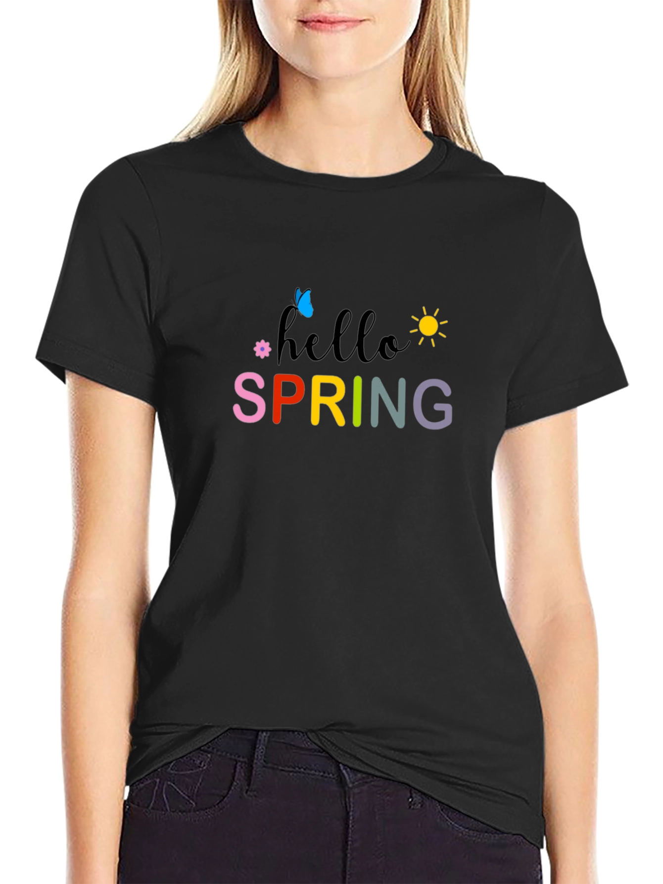 Hello Spring Black T-Shirt