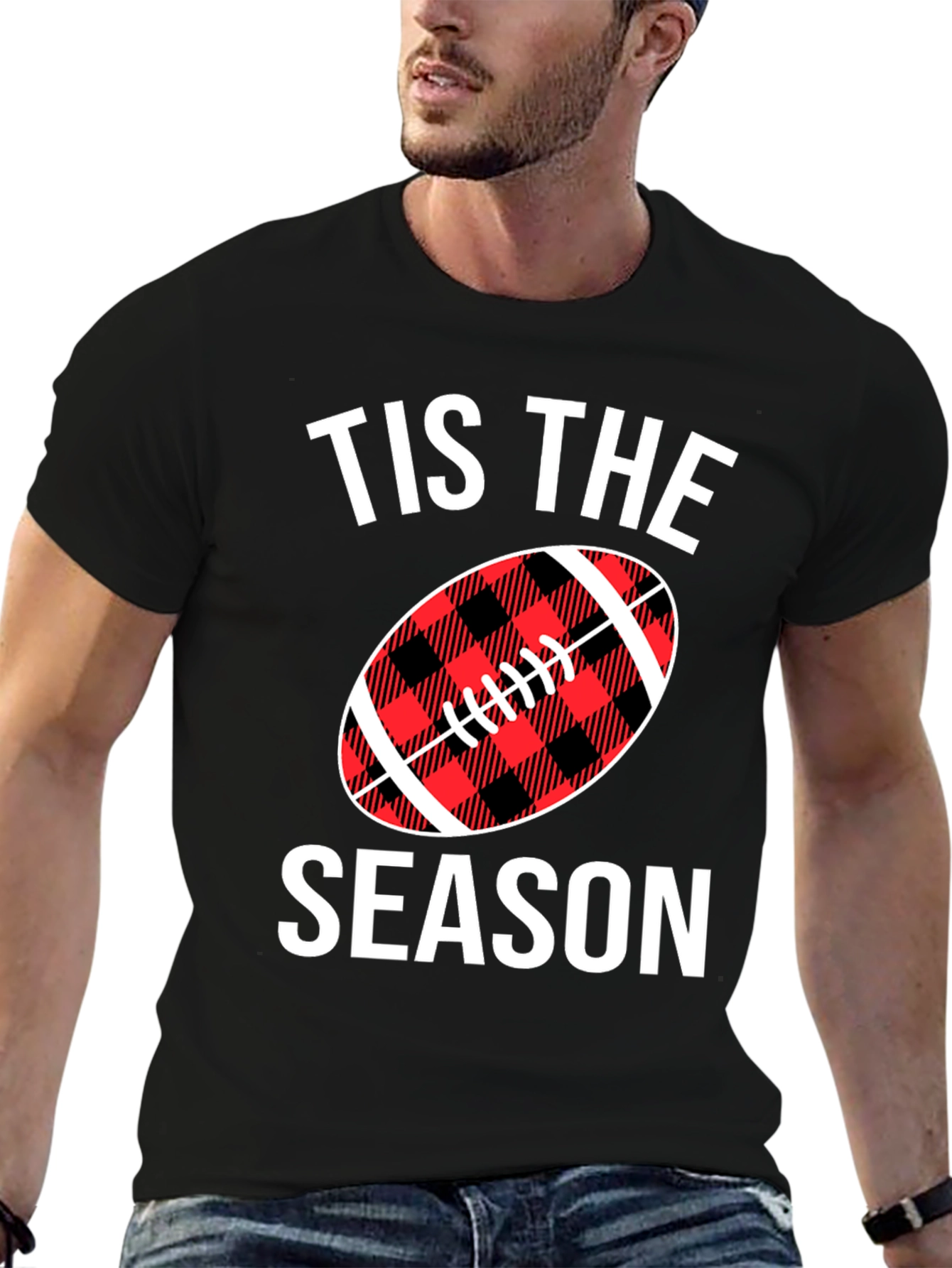 Tis The Season Football Plaid Graphic Tee