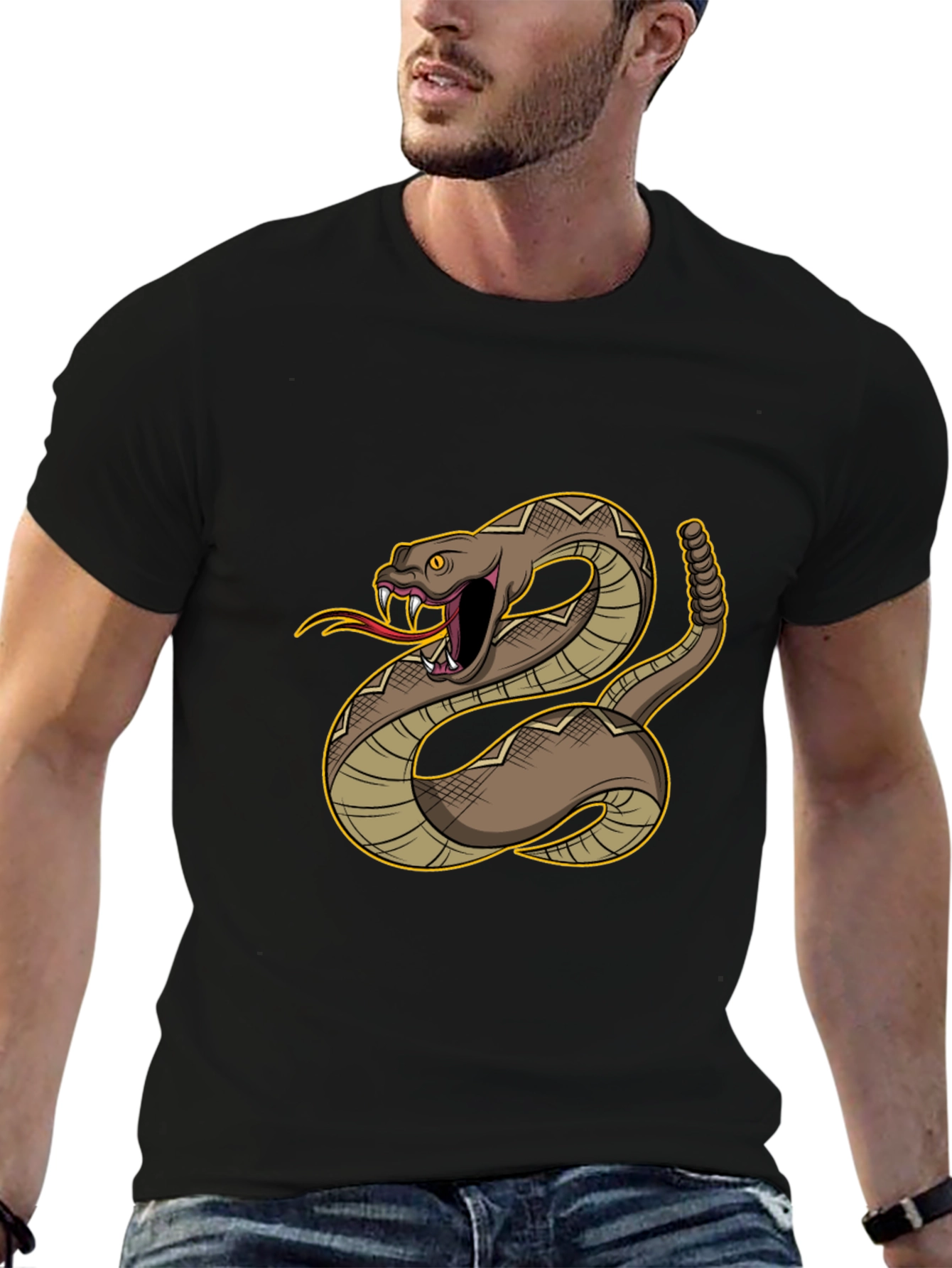 Rattlesnake Graphic Tee - Bold Black Cotton Comfort