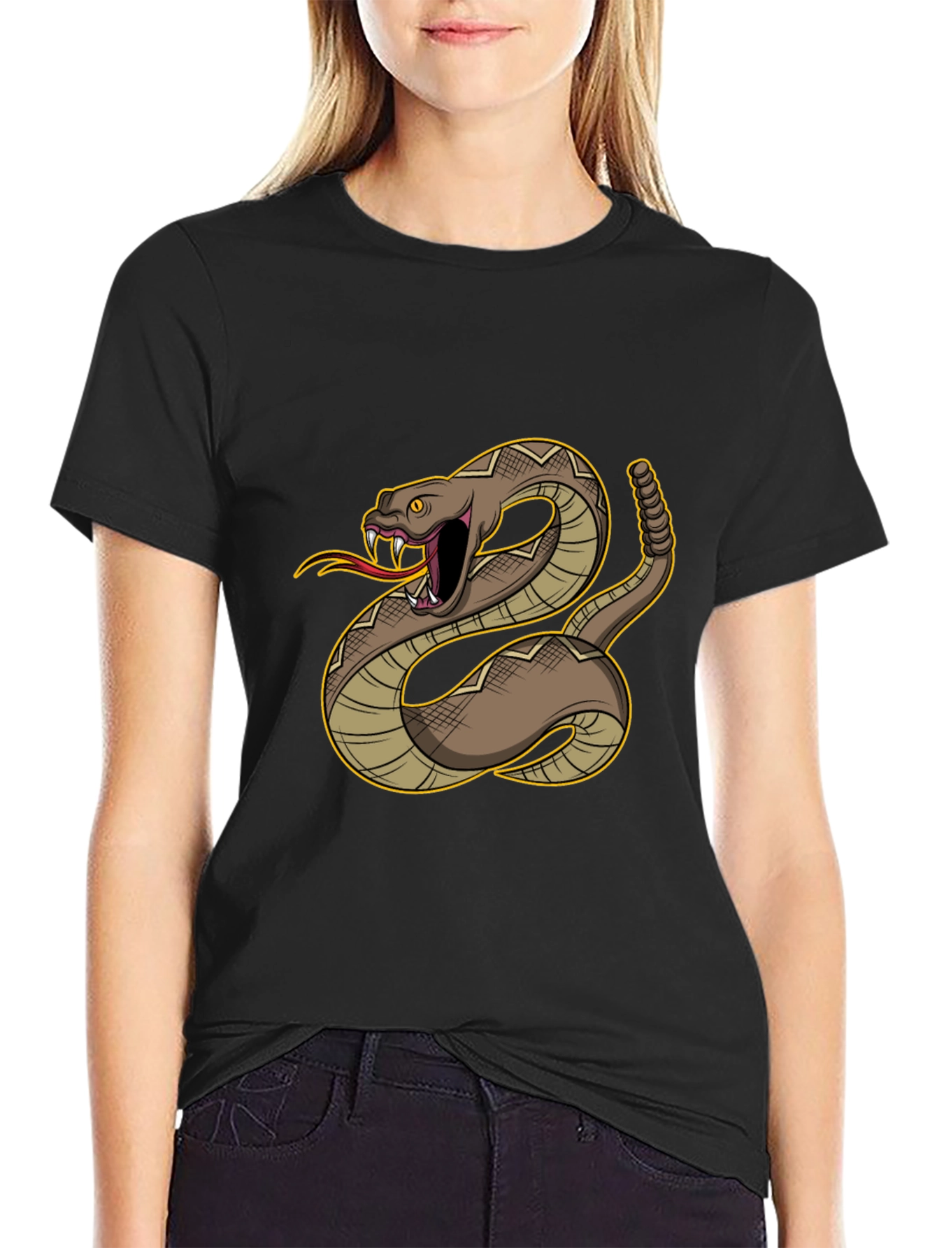Rattlesnake Graphic Tee - Bold Black Cotton Comfort