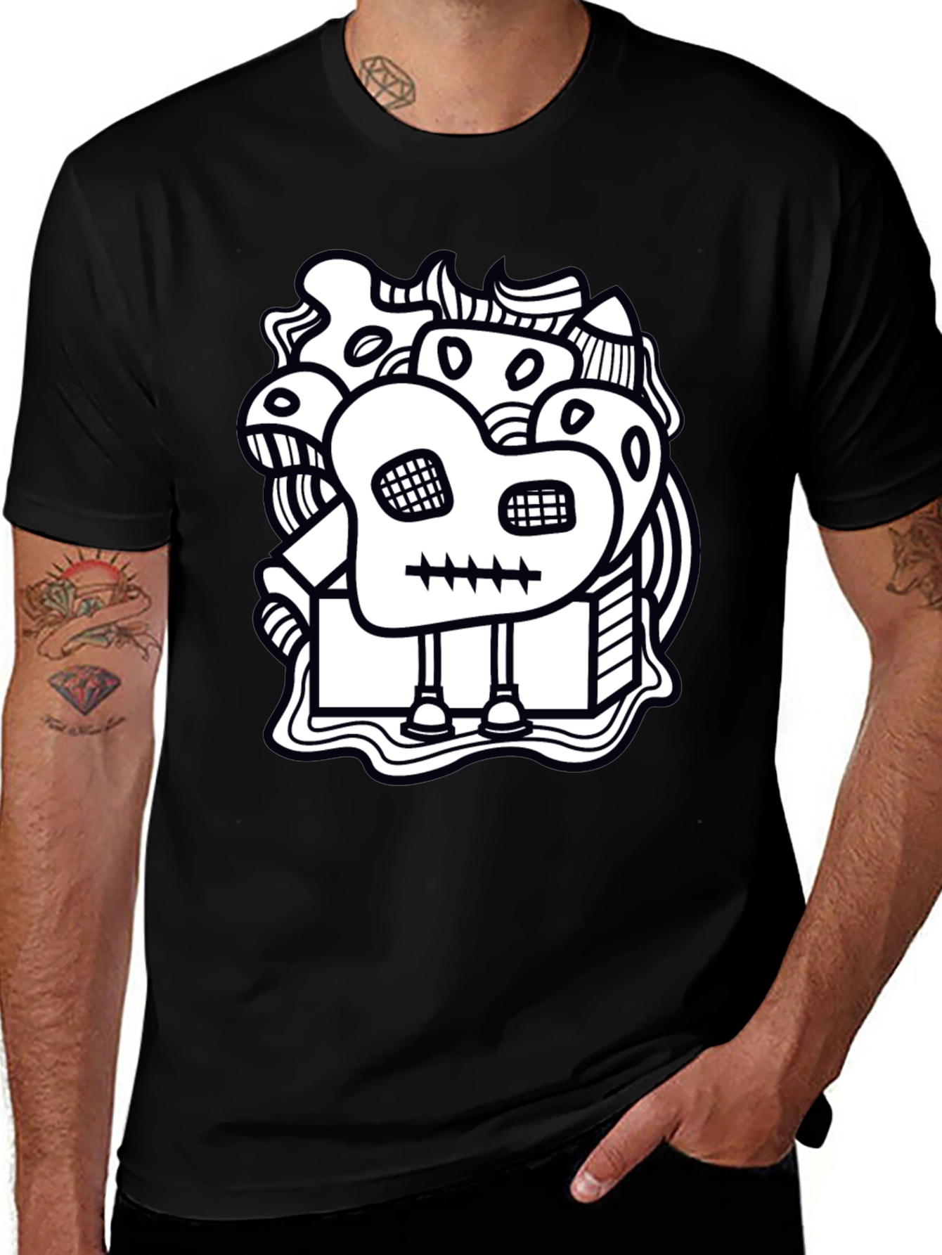 Abstract Doodle Art Graphic Black T-Shirt