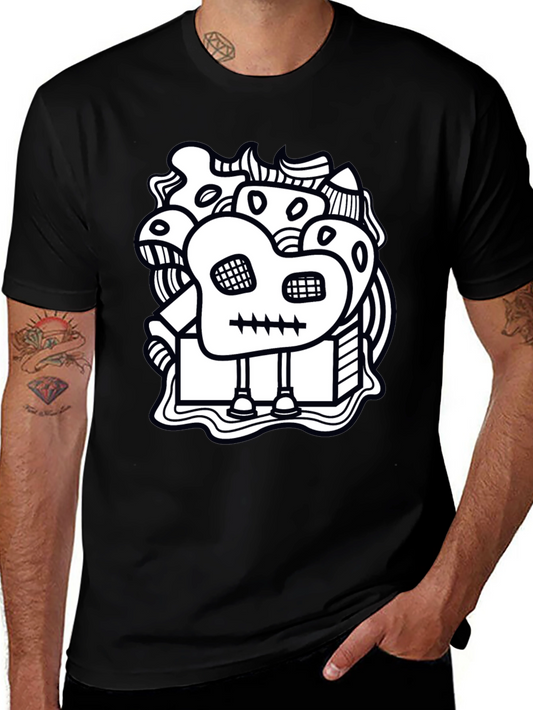 Abstract Doodle Art Graphic Black T-Shirt