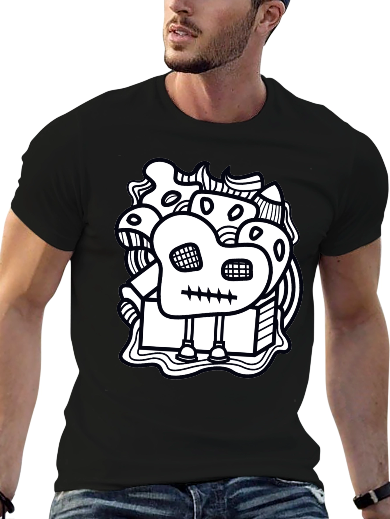 Abstract Doodle Art Graphic Black T-Shirt