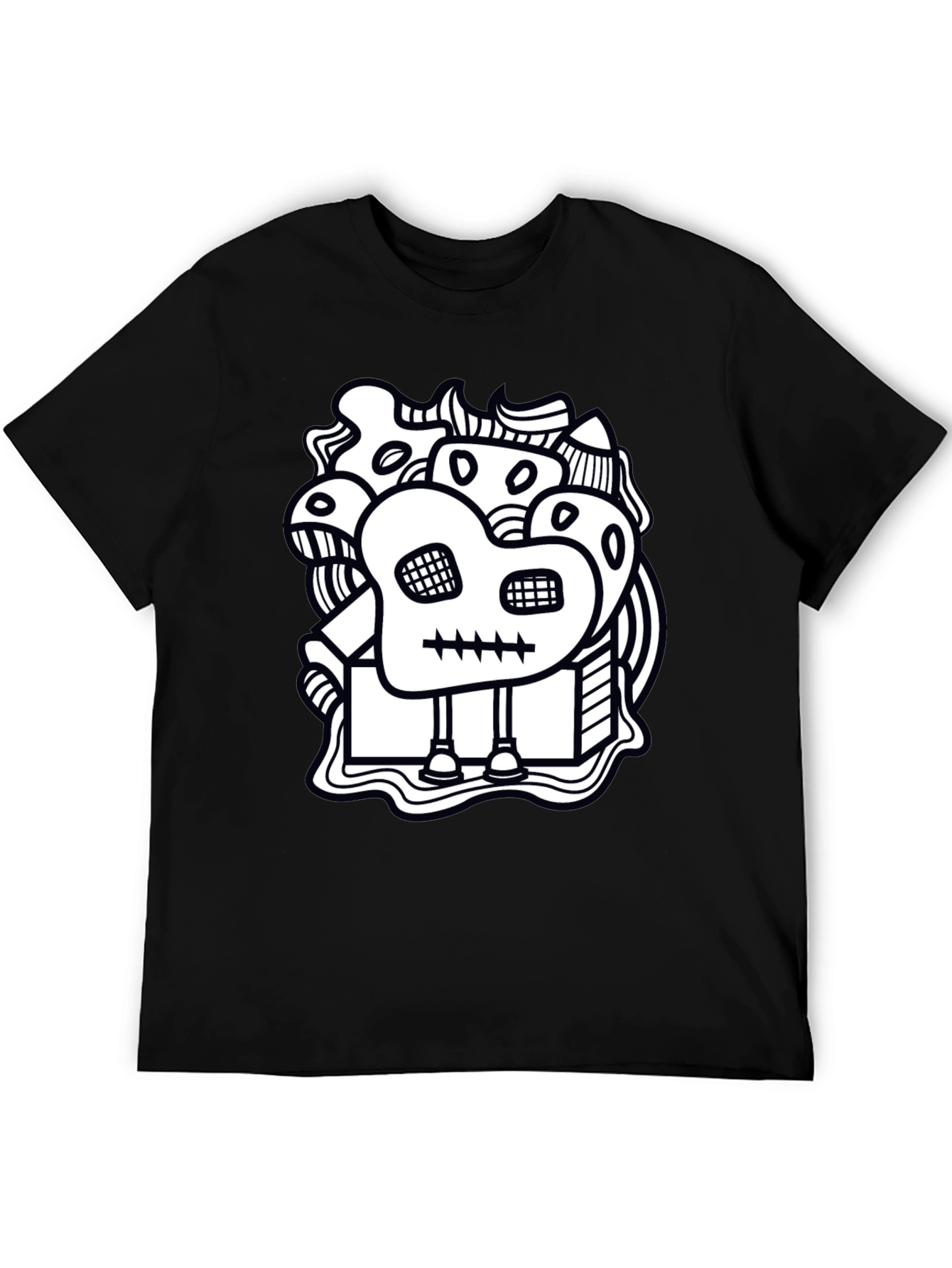 Abstract Doodle Art Graphic Black T-Shirt