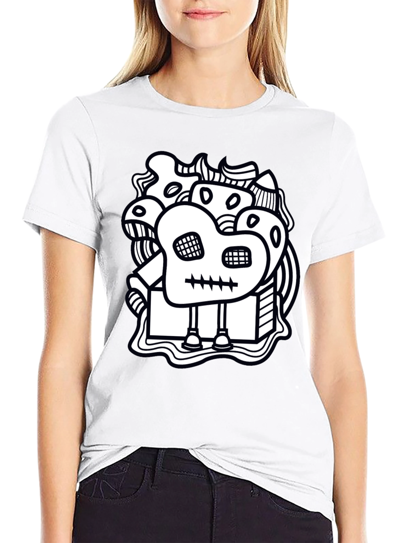Abstract Doodle Art Graphic Black T-Shirt