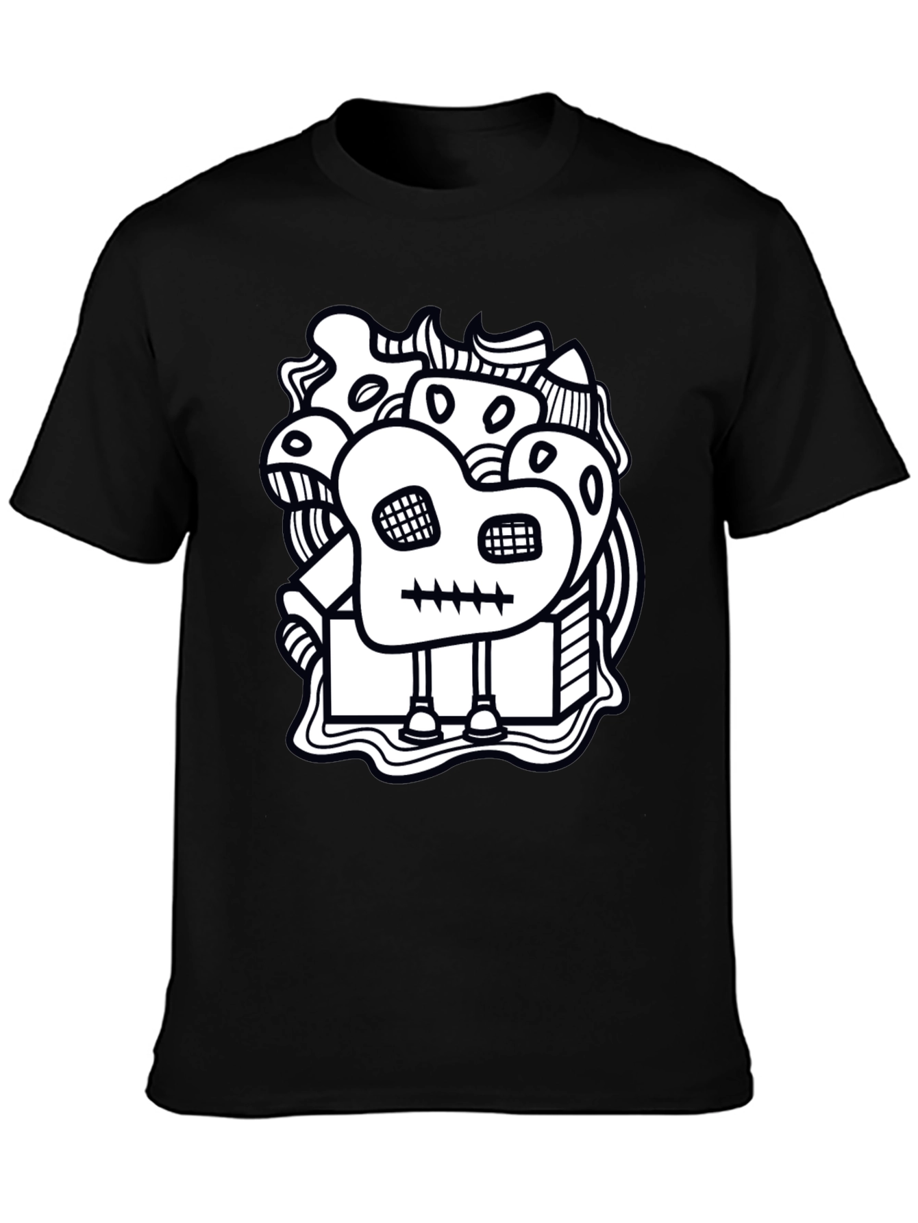 Abstract Doodle Art Graphic Black T-Shirt