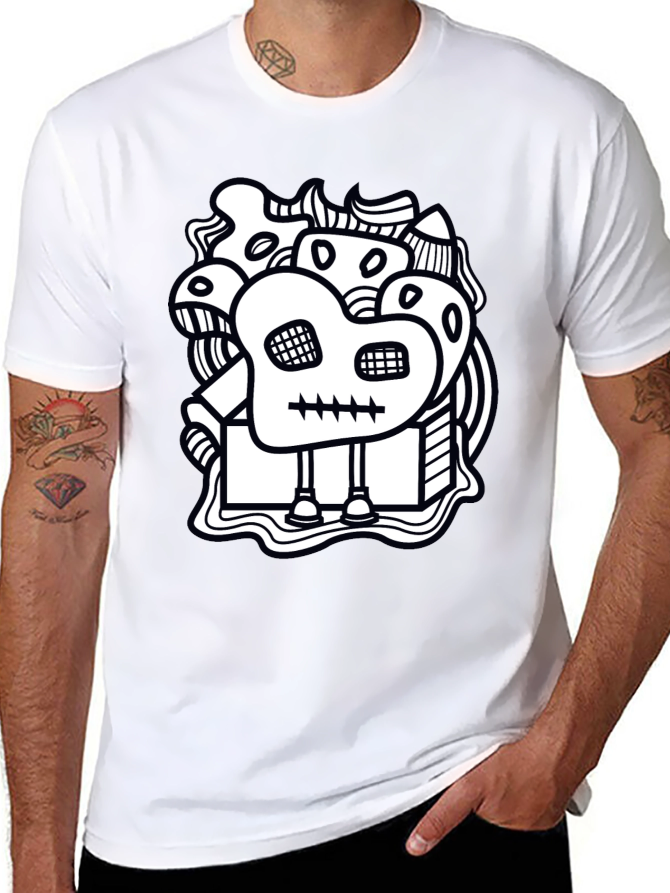Abstract Doodle Art Graphic Black T-Shirt