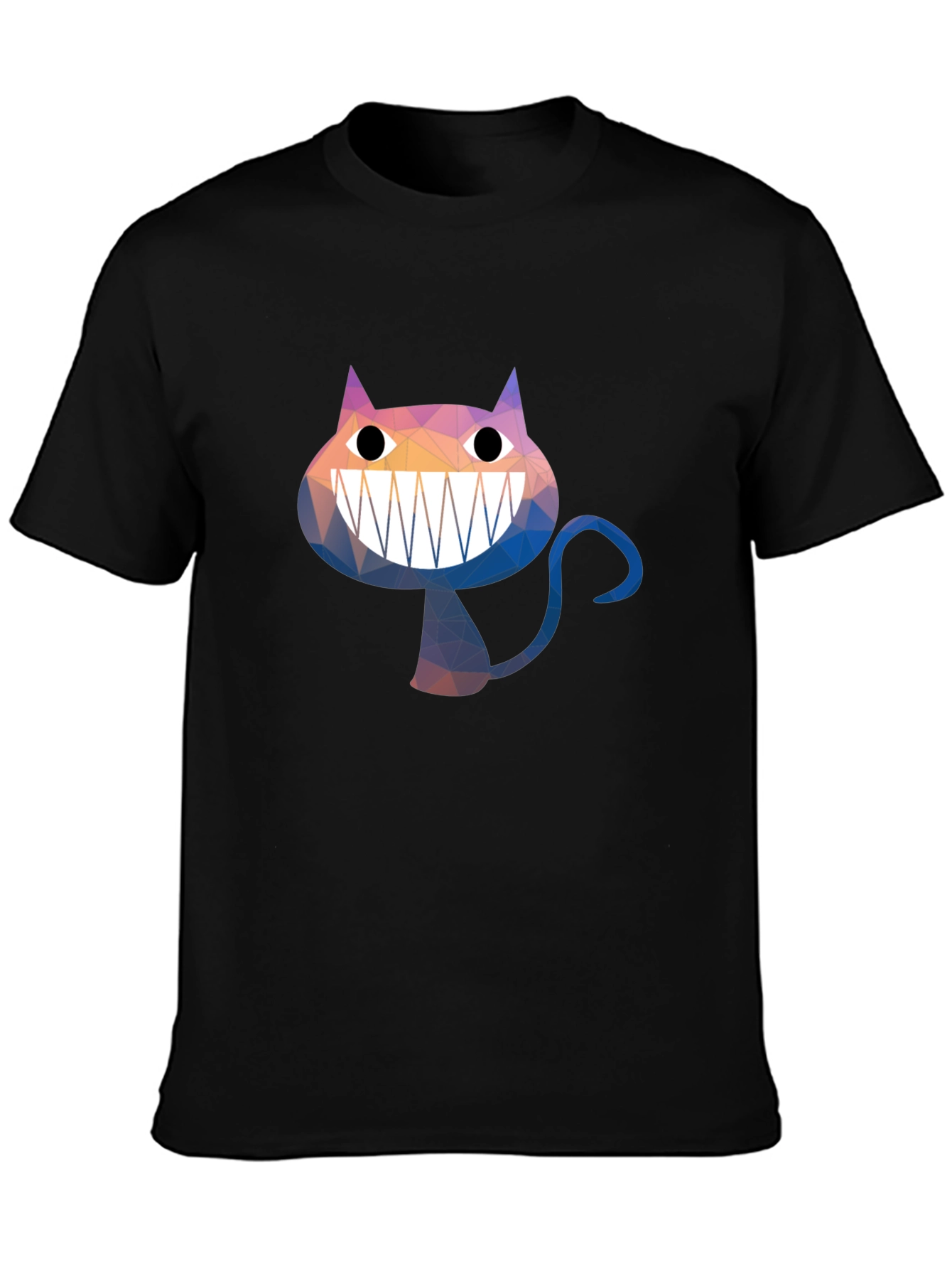 Geometric Cheshire Cat Graphic Tee - Black Cotton Blend