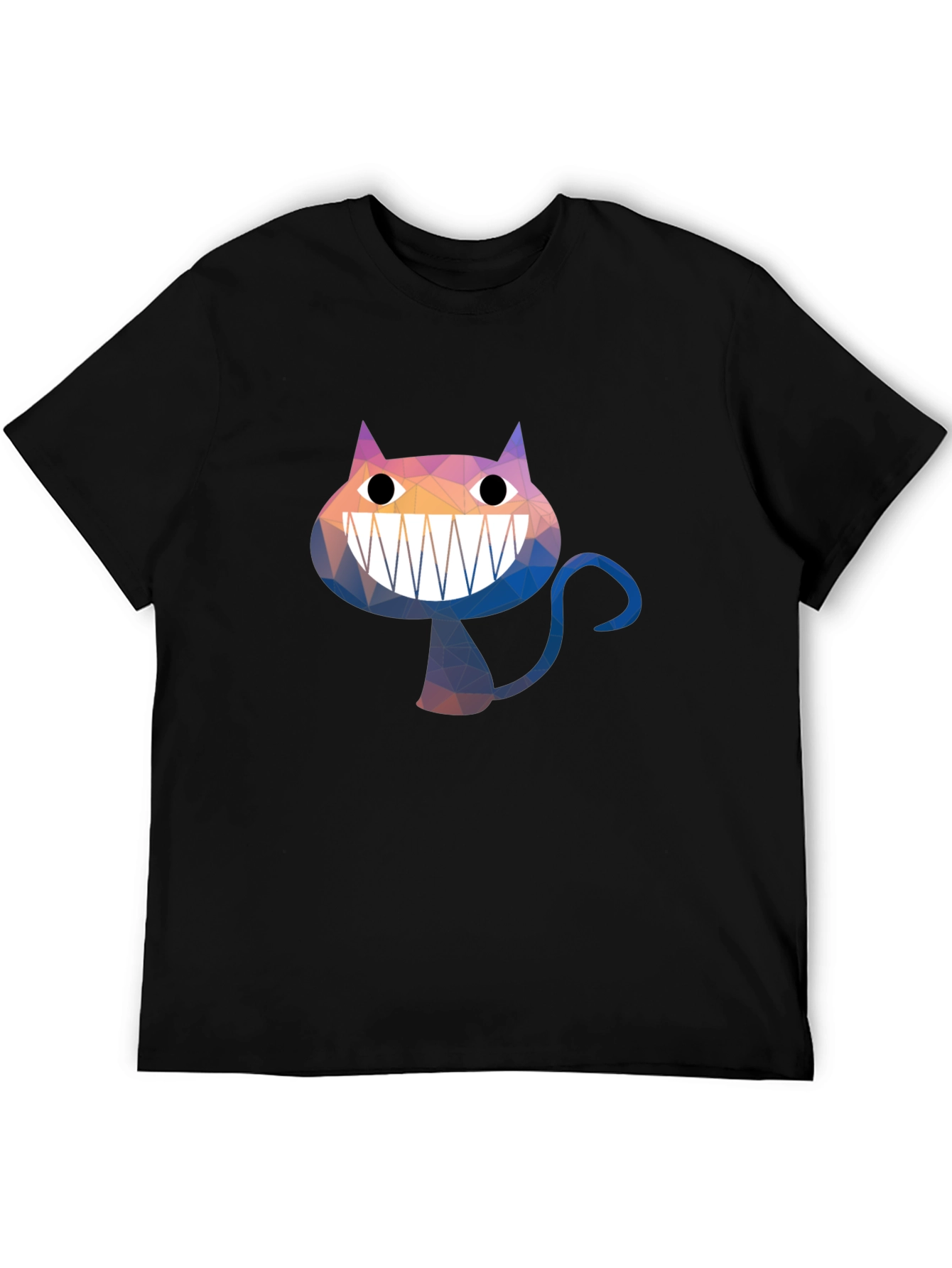 Geometric Cheshire Cat Graphic Tee - Black Cotton Blend