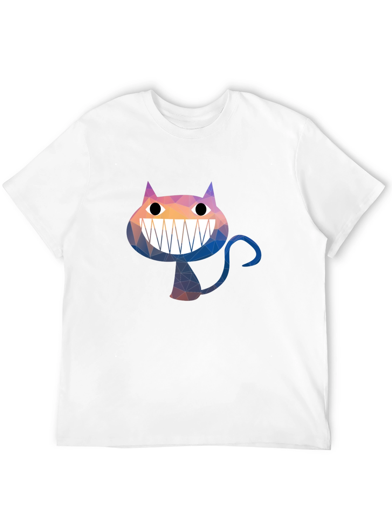 Geometric Cheshire Cat Graphic Tee - Black Cotton Blend
