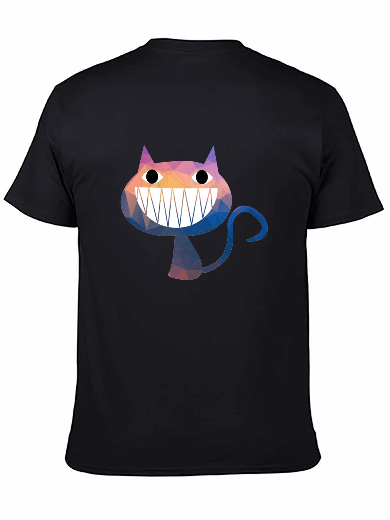 Geometric Cheshire Cat Graphic Tee - Black Cotton Blend