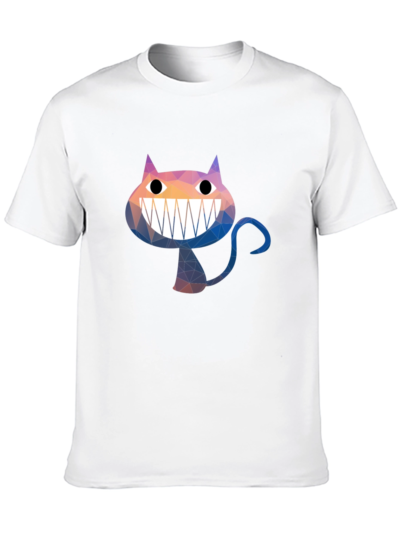 Geometric Cheshire Cat Graphic Tee - Black Cotton Blend