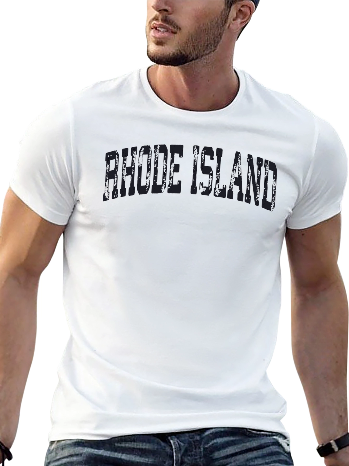 Rhode Island Graphic Tee - Distressed Print Black T-Shirt
