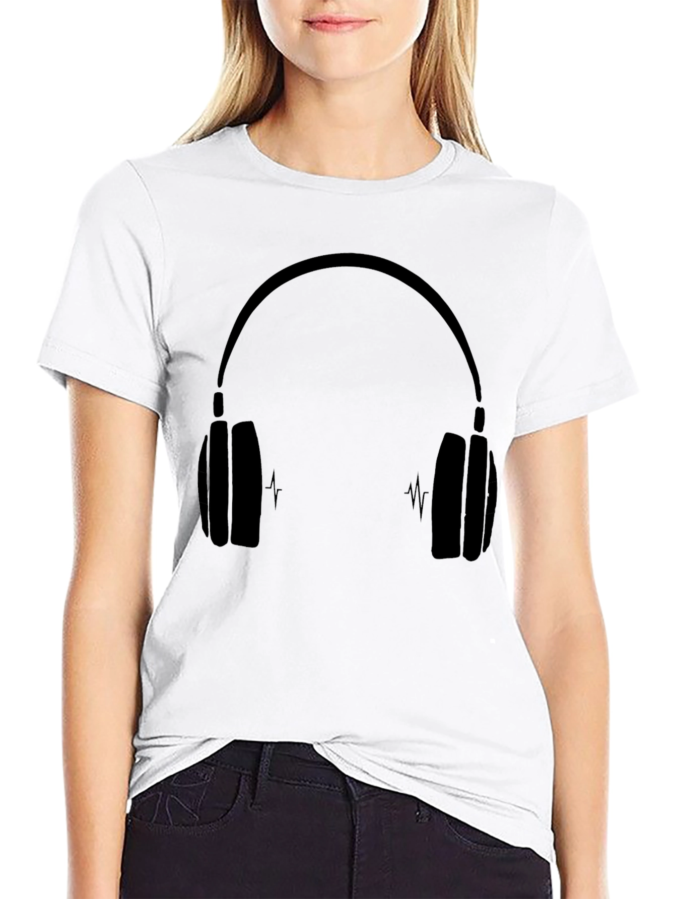 Black T-Shirt with Headphones Graphic