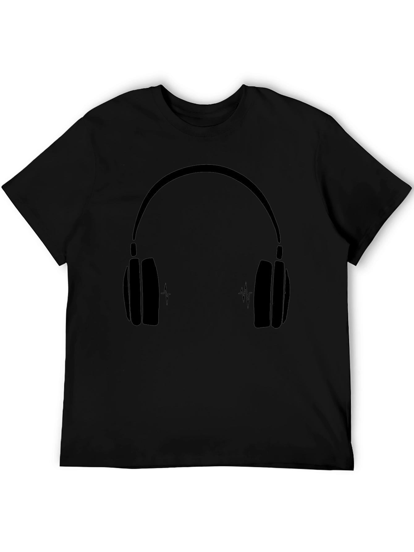 Black T-Shirt with Headphones Graphic