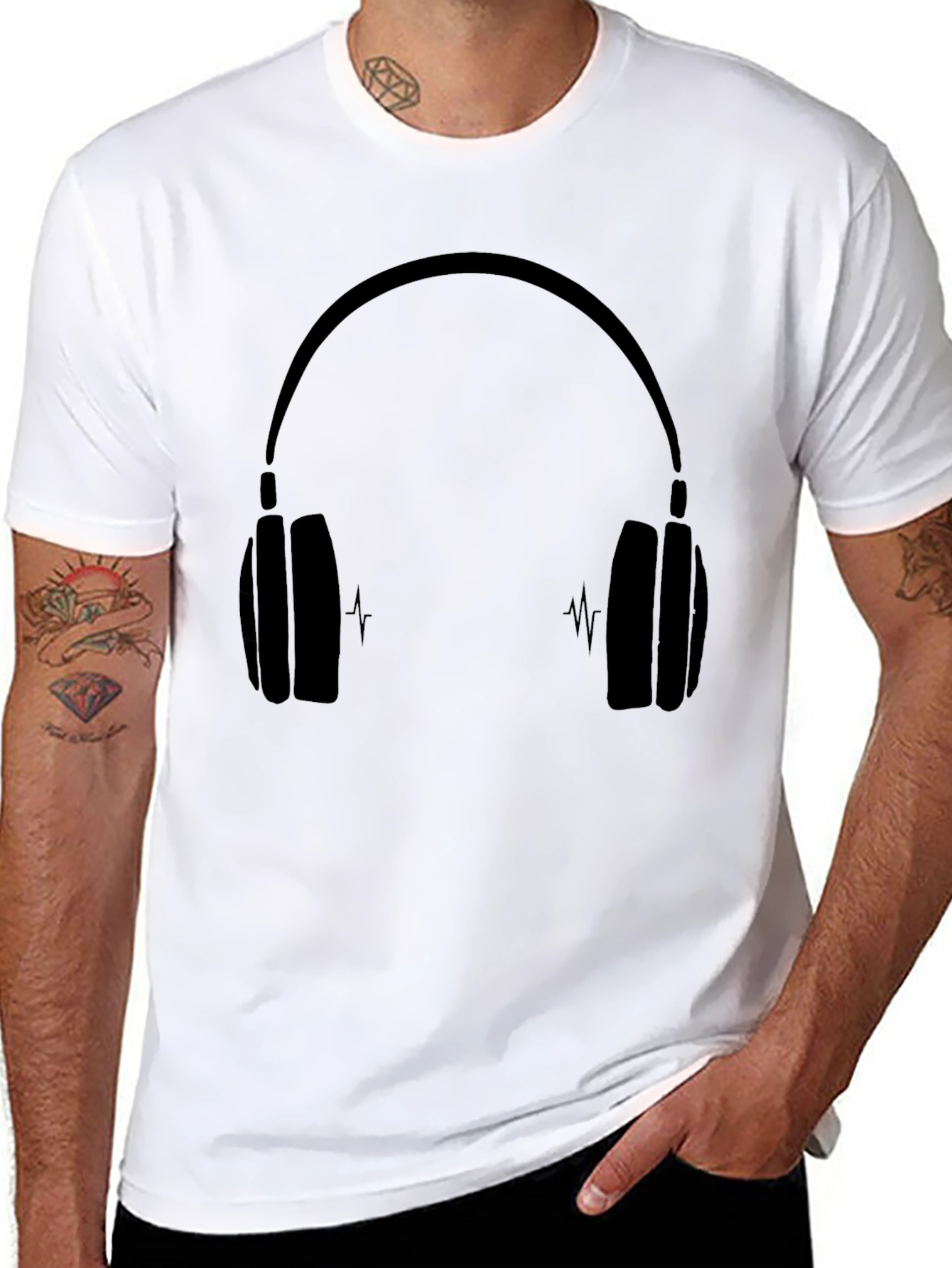 Black T-Shirt with Headphones Graphic