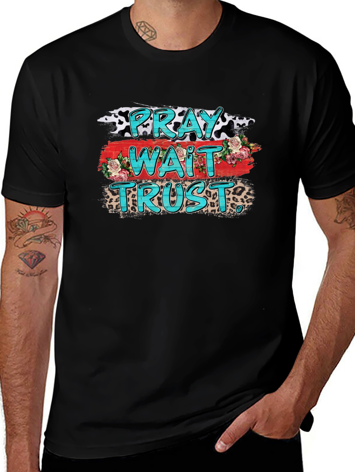 Pray Wait Trust Graphic Tee - Black