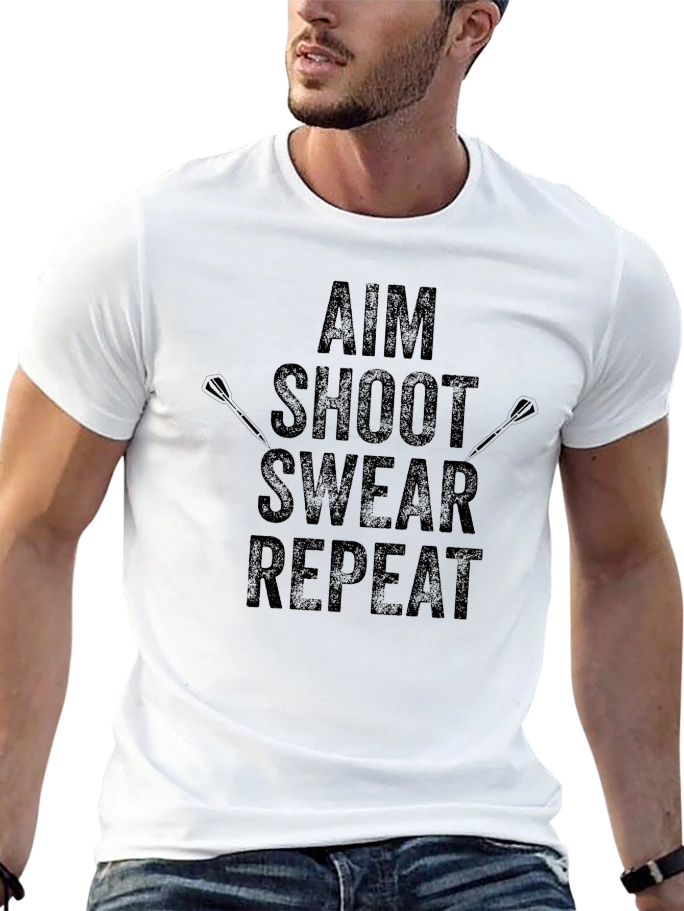 Aim Shoot Swear Repeat - Mens Graphic T-Shirt