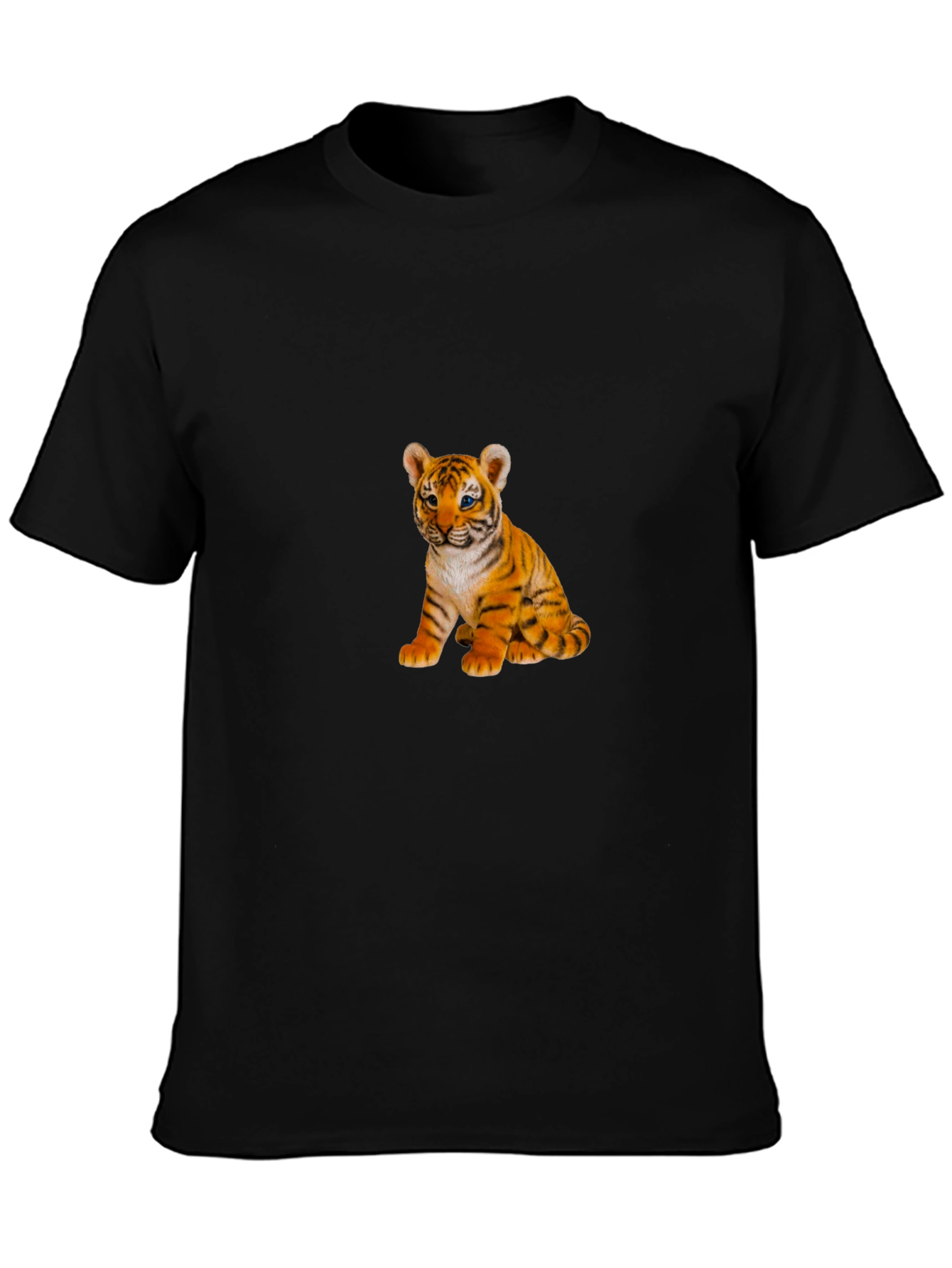 Mens Black T-Shirt with Cute Tiger Cub Print