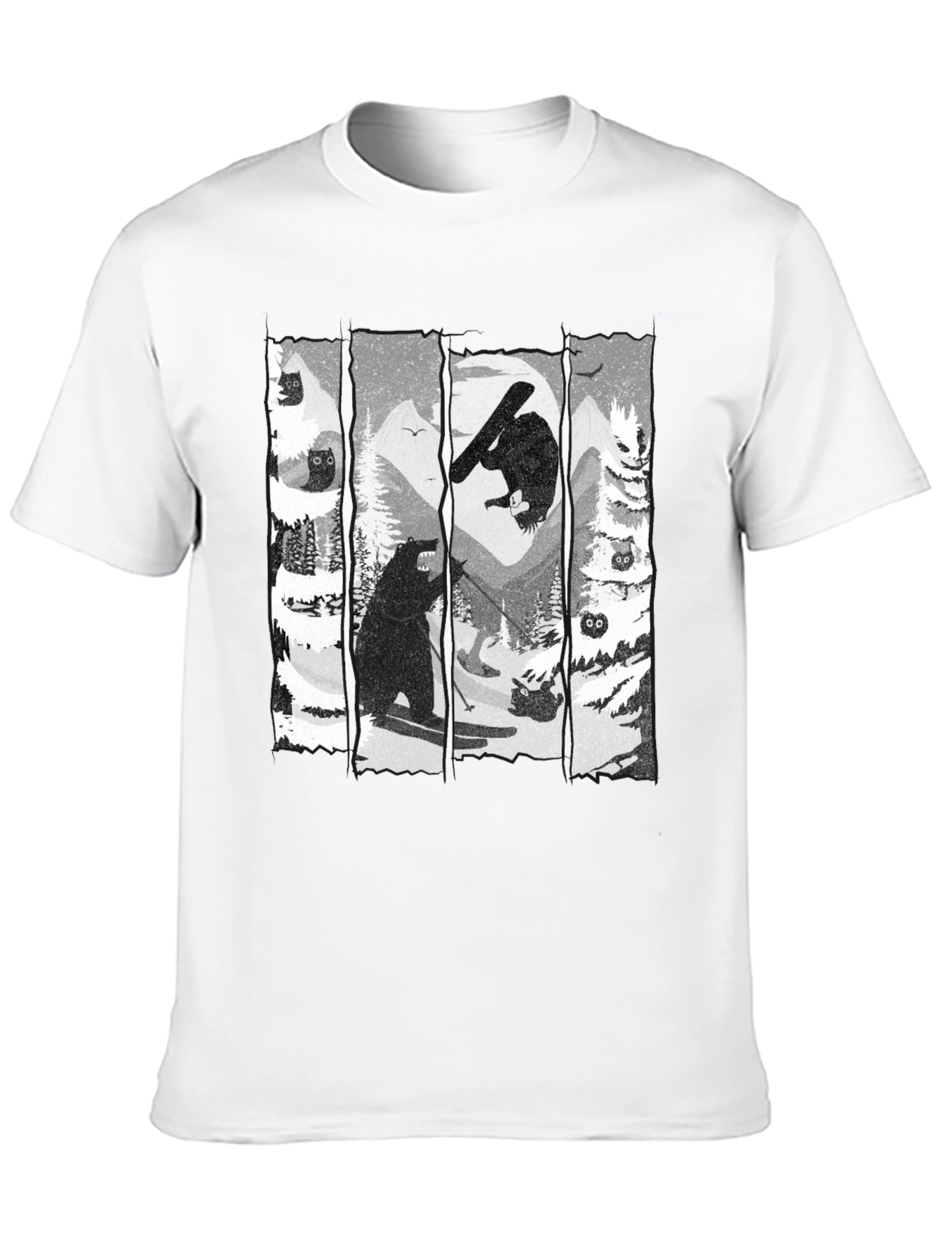 Bear Skiing Black Graphic Tee