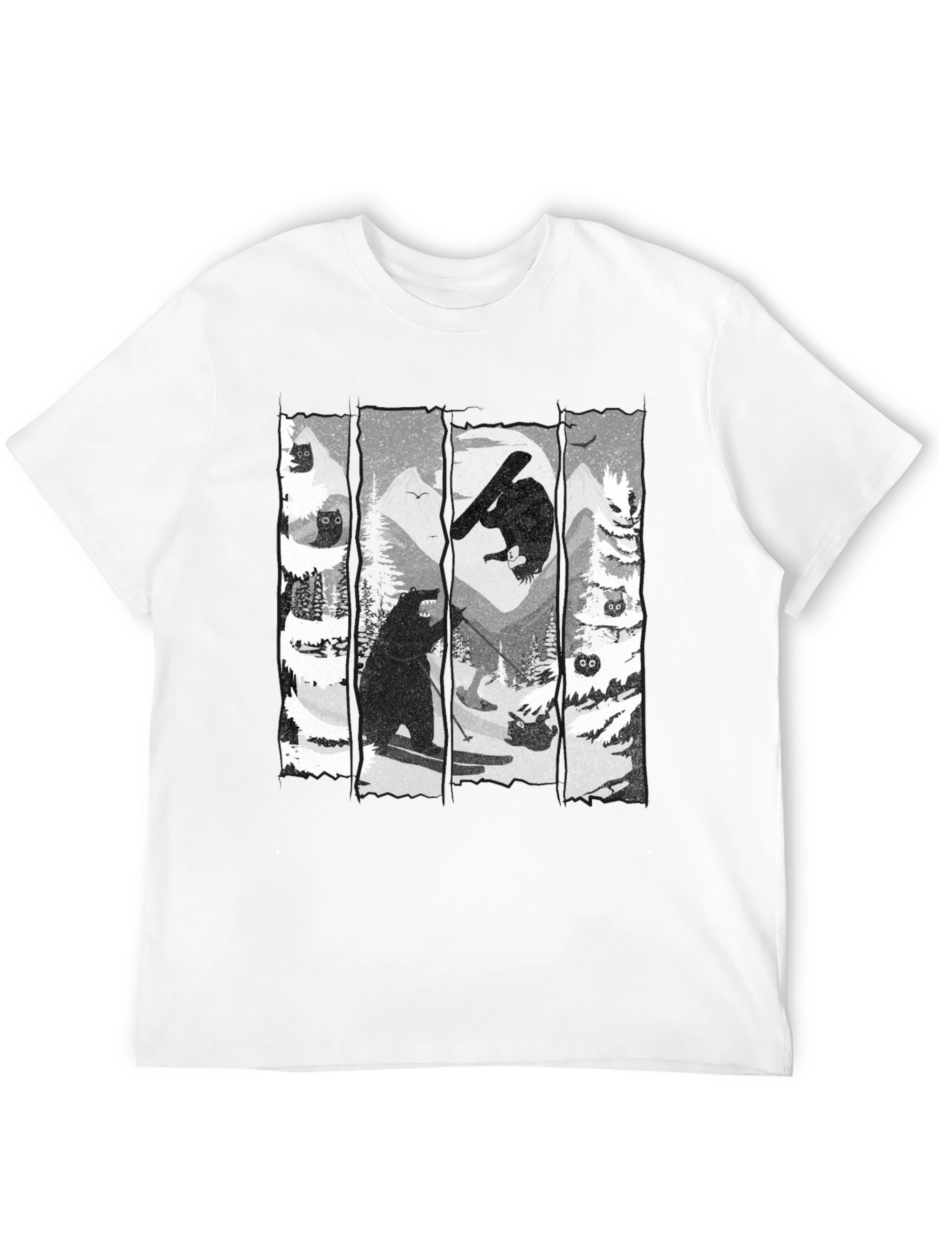 Bear Skiing Black Graphic Tee