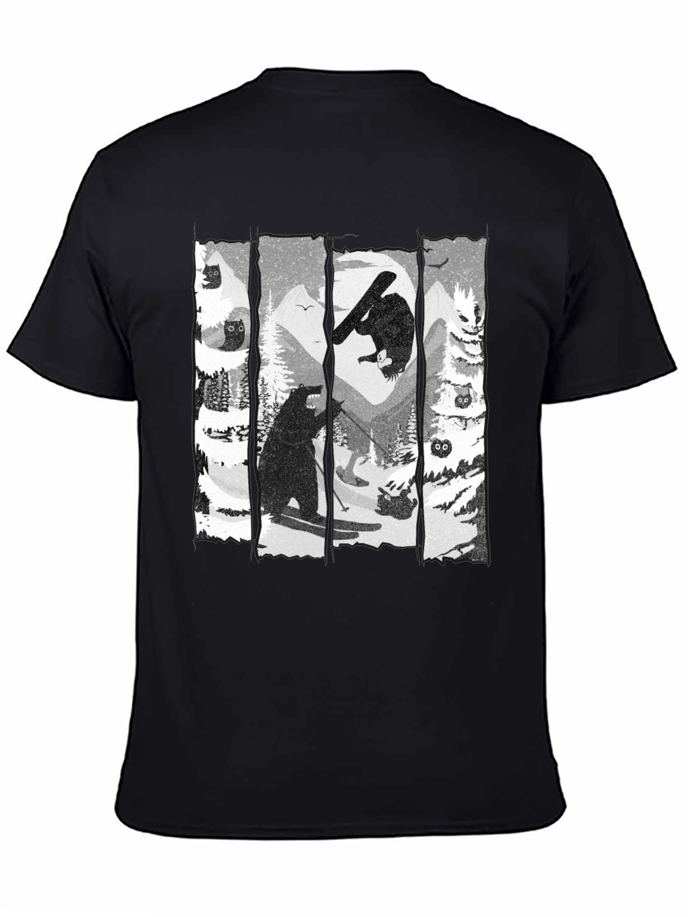 Bear Skiing Black Graphic Tee