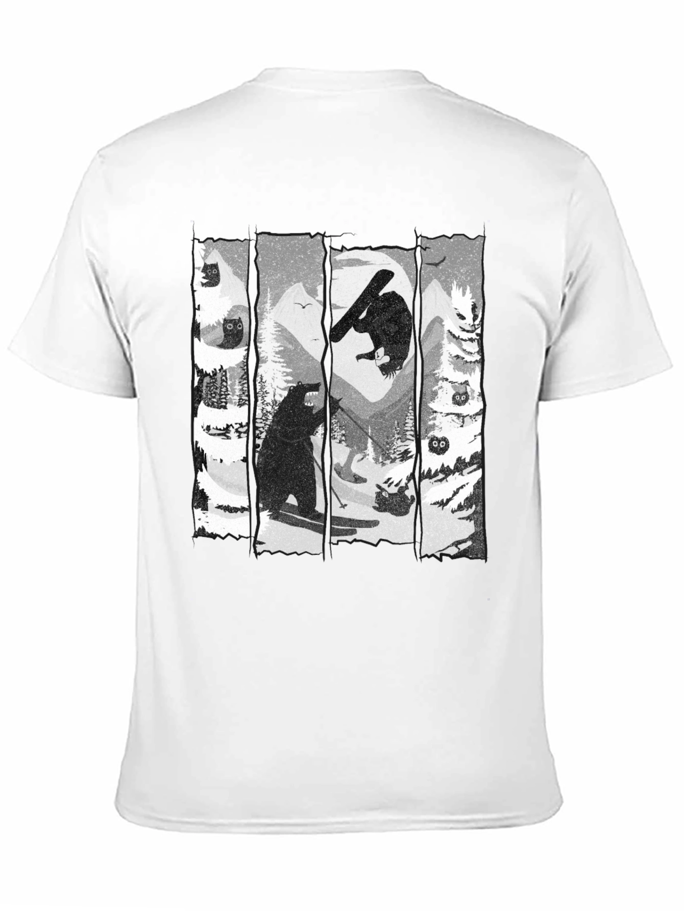 Bear Skiing Black Graphic Tee