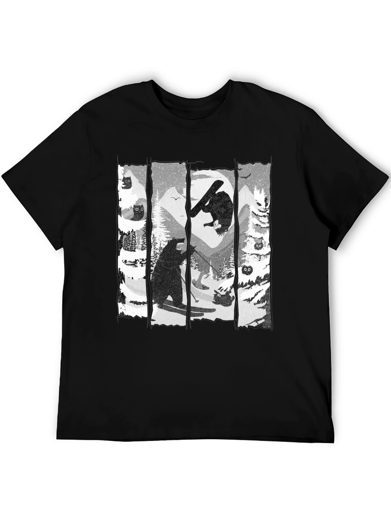 Bear Skiing Black Graphic Tee