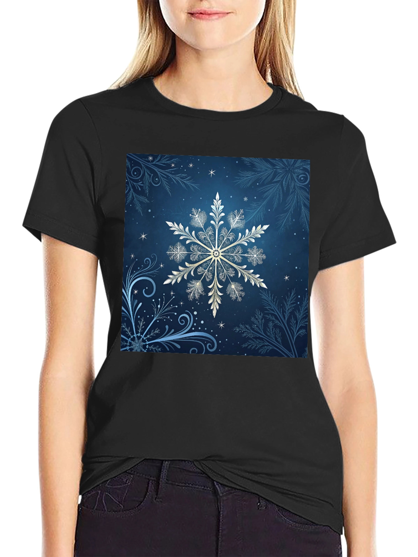 Snowflake Graphic Tee - Black Cotton Blend