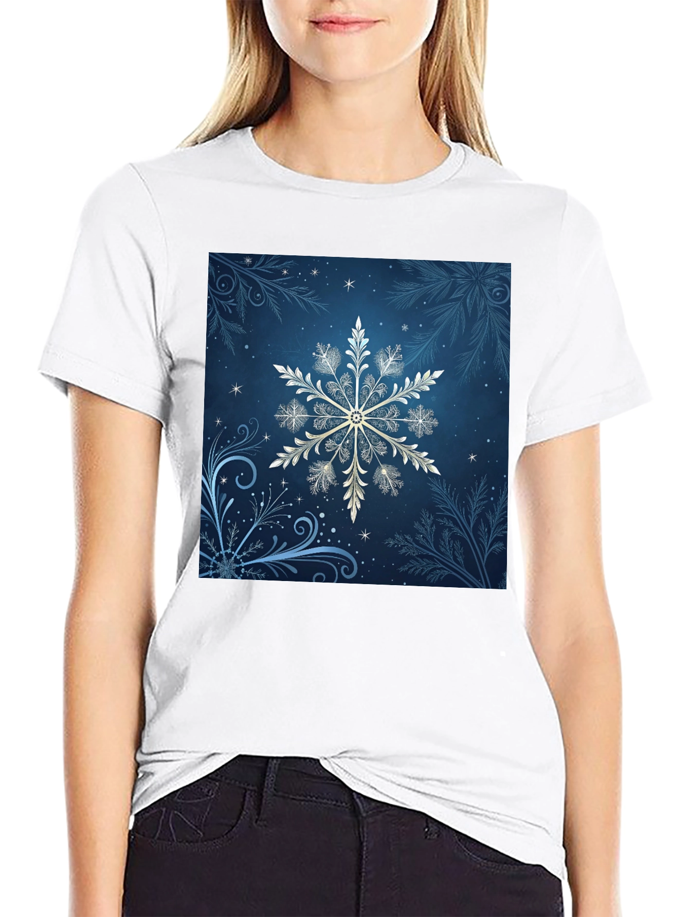 Snowflake Graphic Tee - Black Cotton Blend