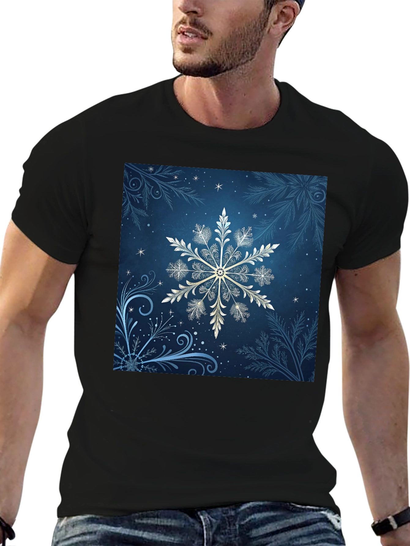 Snowflake Graphic Tee - Black Cotton Blend