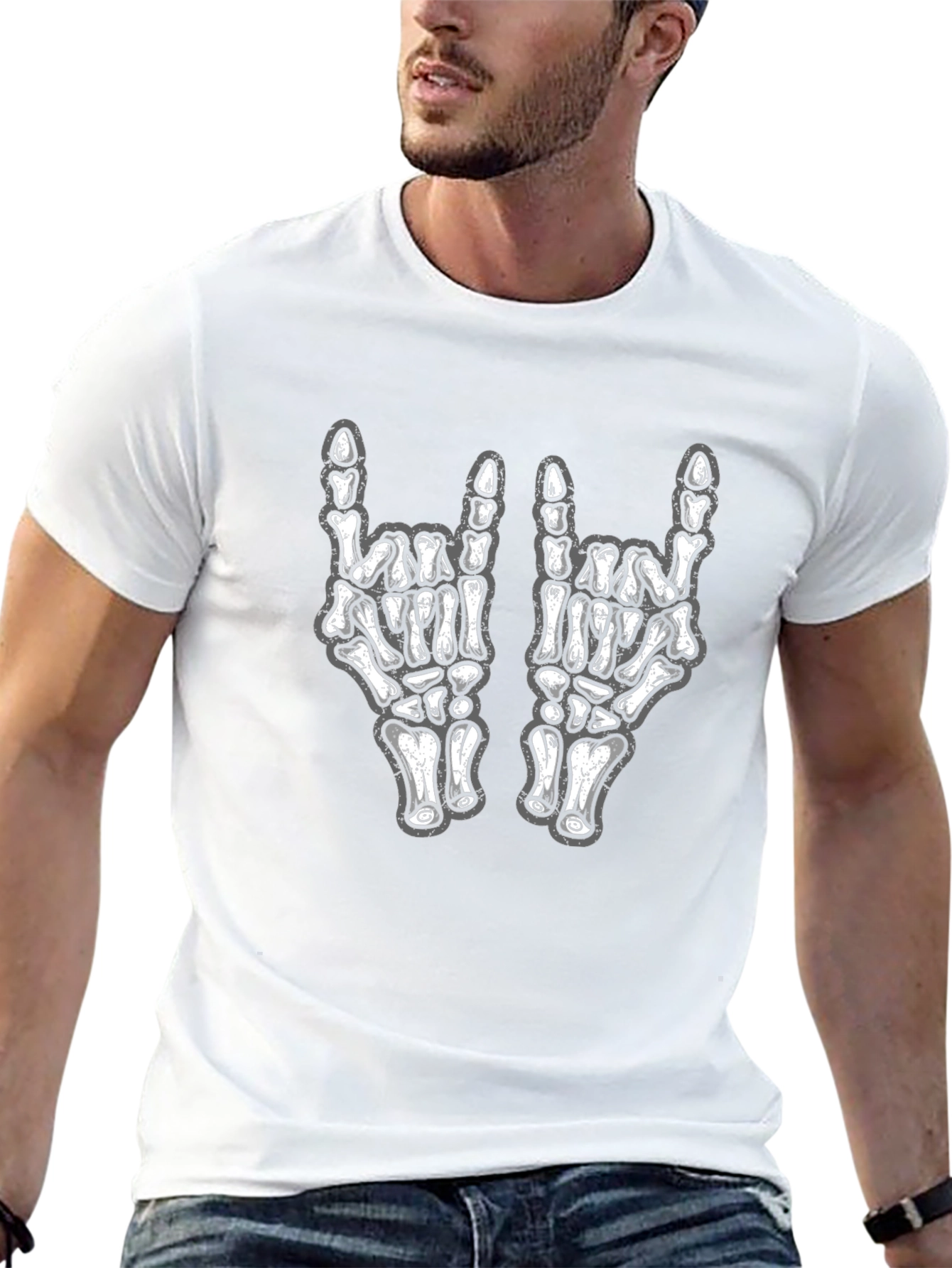 Skeleton Hand Rock On Graphic T-Shirt