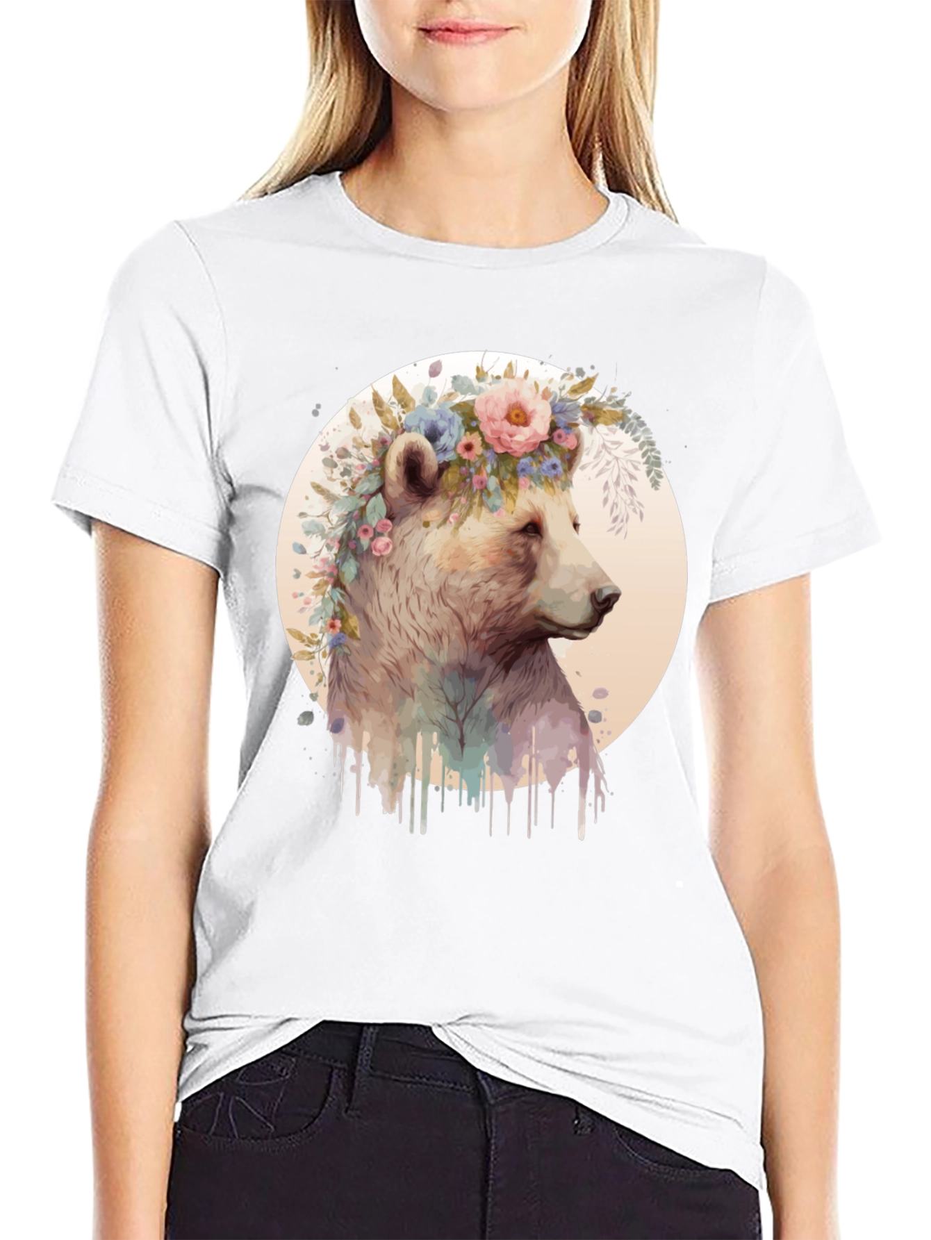 Floral Bear Tee - Artistic Graphic T-Shirt