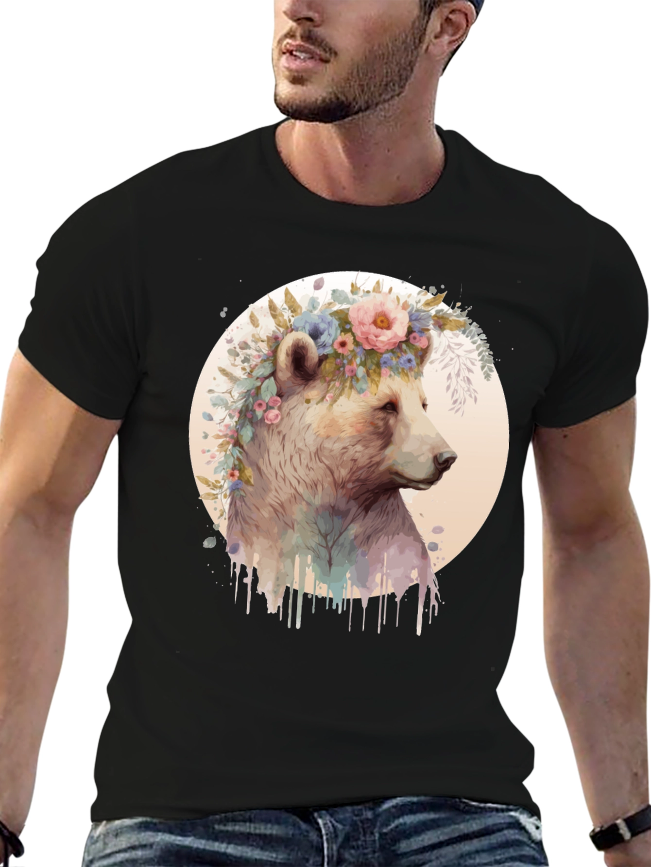 Floral Bear Tee - Artistic Graphic T-Shirt