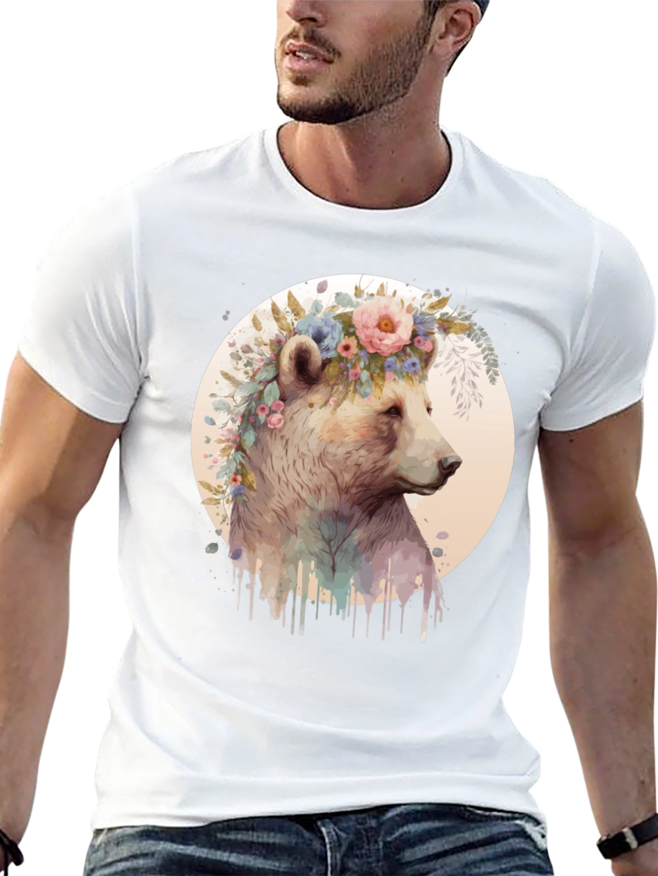 Floral Bear Tee - Artistic Graphic T-Shirt