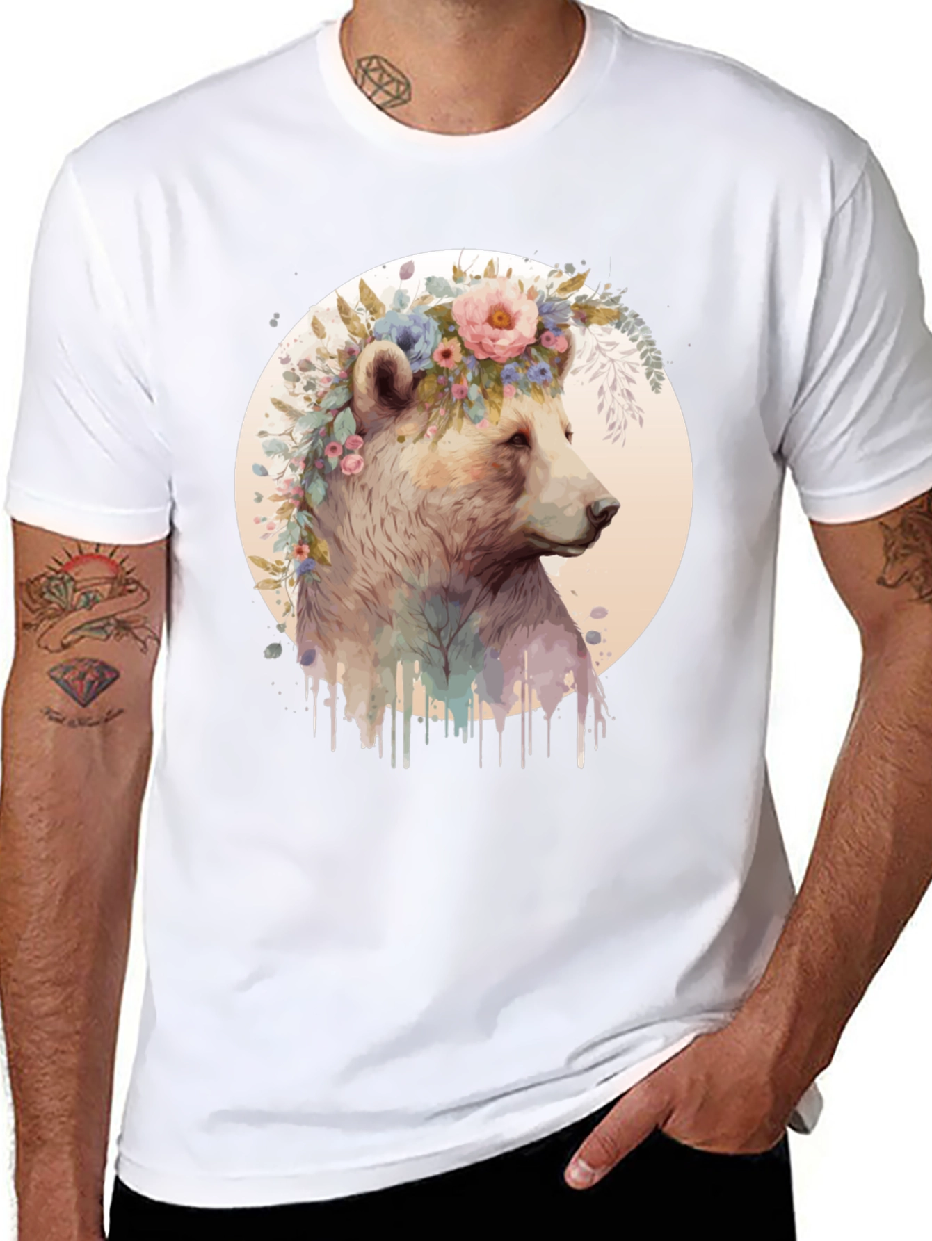 Floral Bear Tee - Artistic Graphic T-Shirt