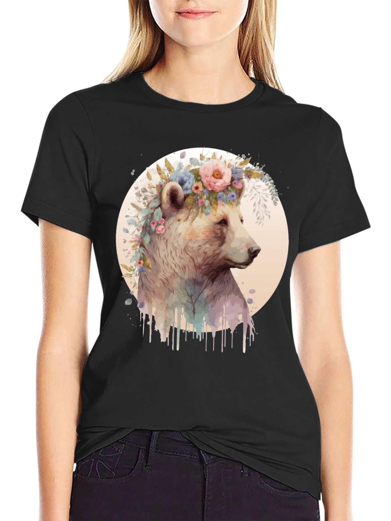 Floral Bear Tee - Artistic Graphic T-Shirt