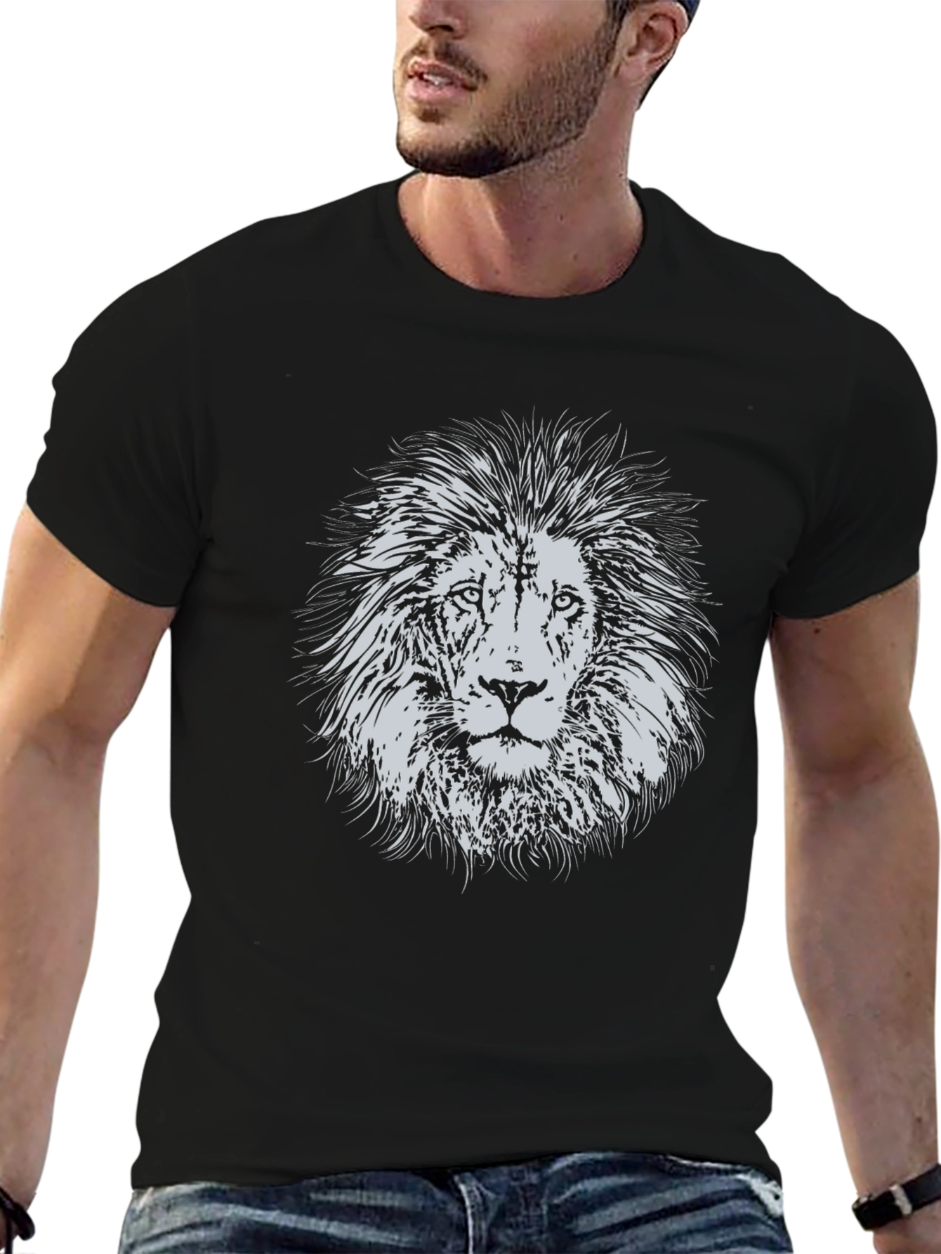 Lion Graphic Print Black T-Shirt