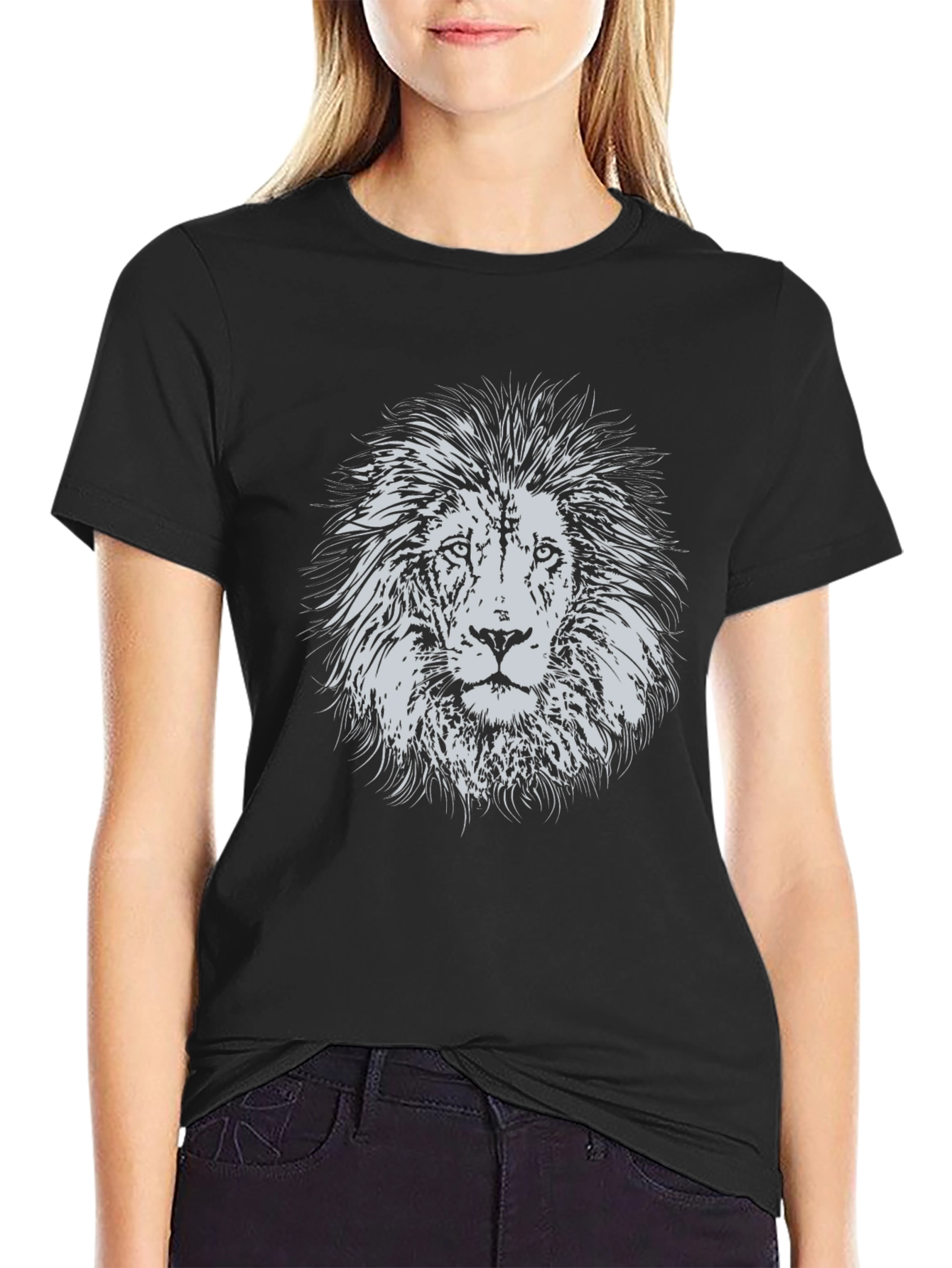 Lion Graphic Print Black T-Shirt