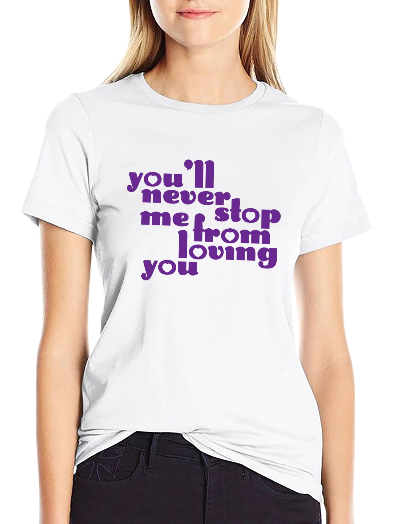 Purple Text Graphic Black T-Shirt