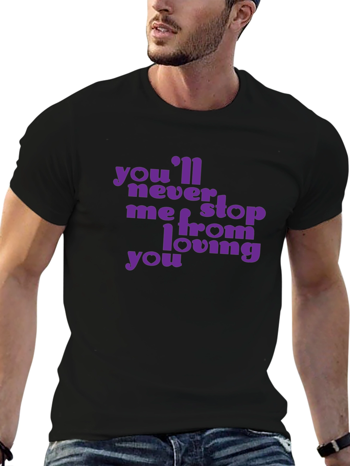 Purple Text Graphic Black T-Shirt