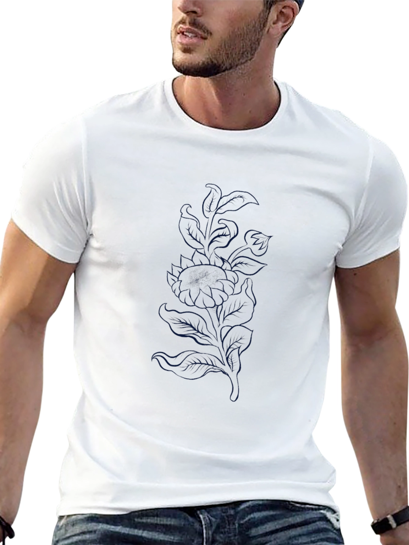 Mens Black T-Shirt with Subtle Floral Design